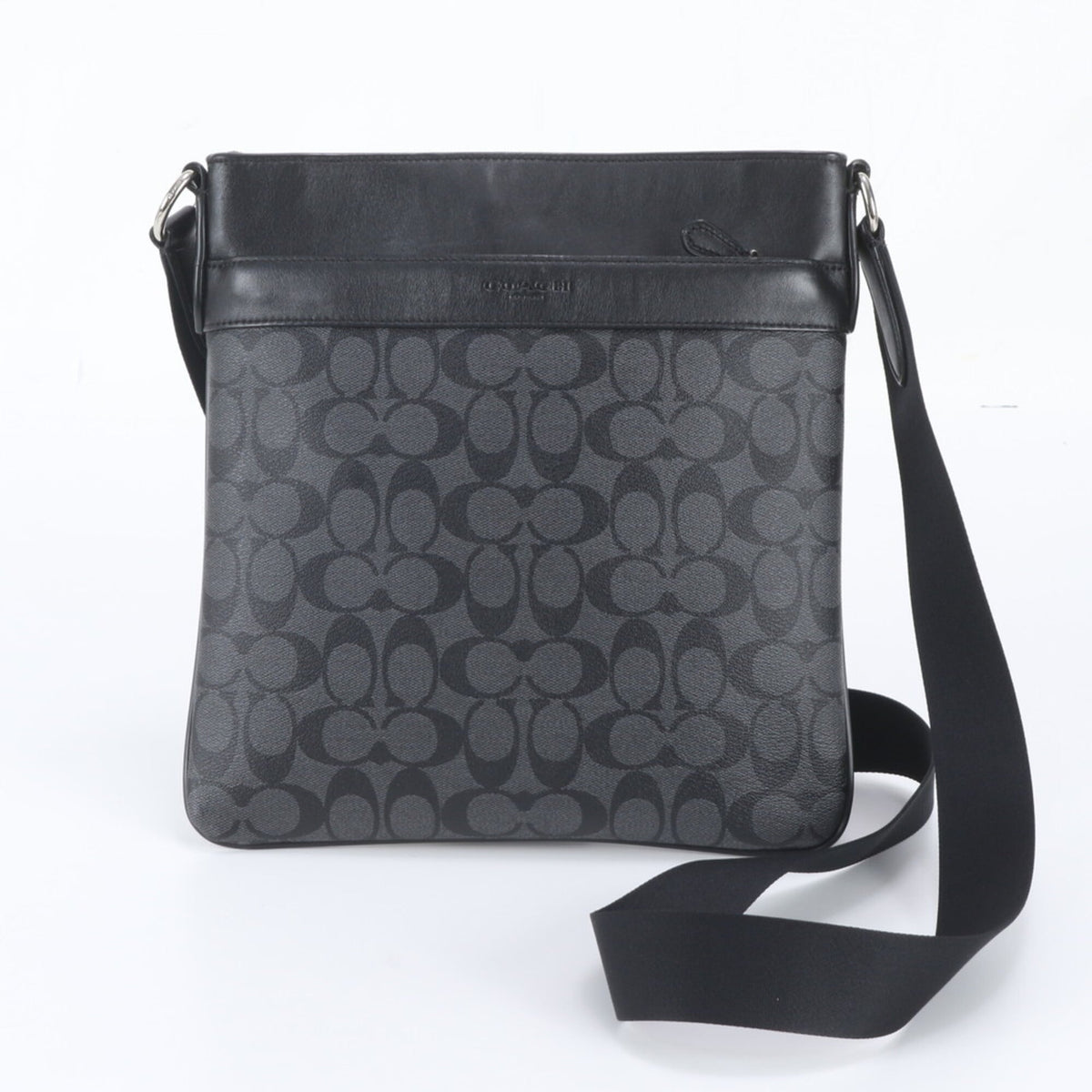 Coach Black Gray Leather Coated Canvas Messenger Bag Shoulder Bag (Pre-Owned)