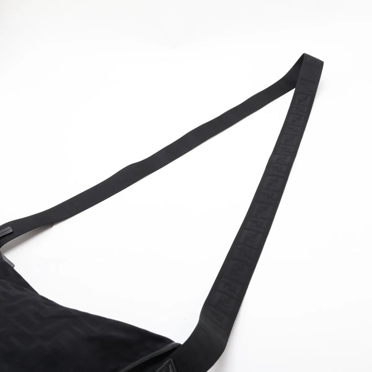 Fendi Black Leather Nylon Messenger Bag Shoulder Bag (Pre-Owned)