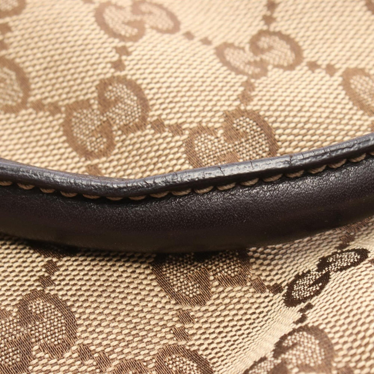 Gucci Beige Brown Canvas Leather Handbag Tote Bag (Pre-Owned)