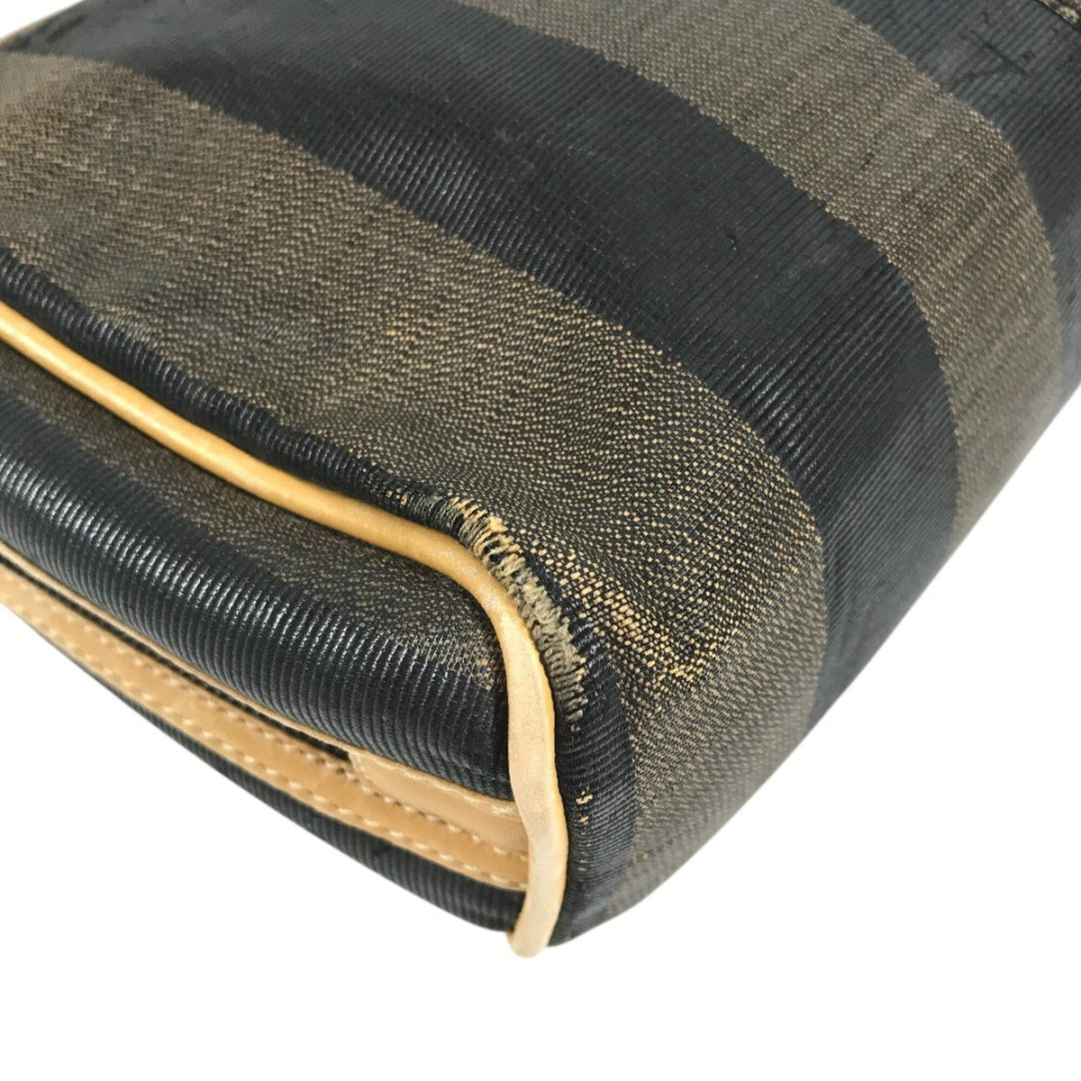 Fendi Pequin Brown Khaki Leather Canvas Shoulder Bag (Pre-Owned)