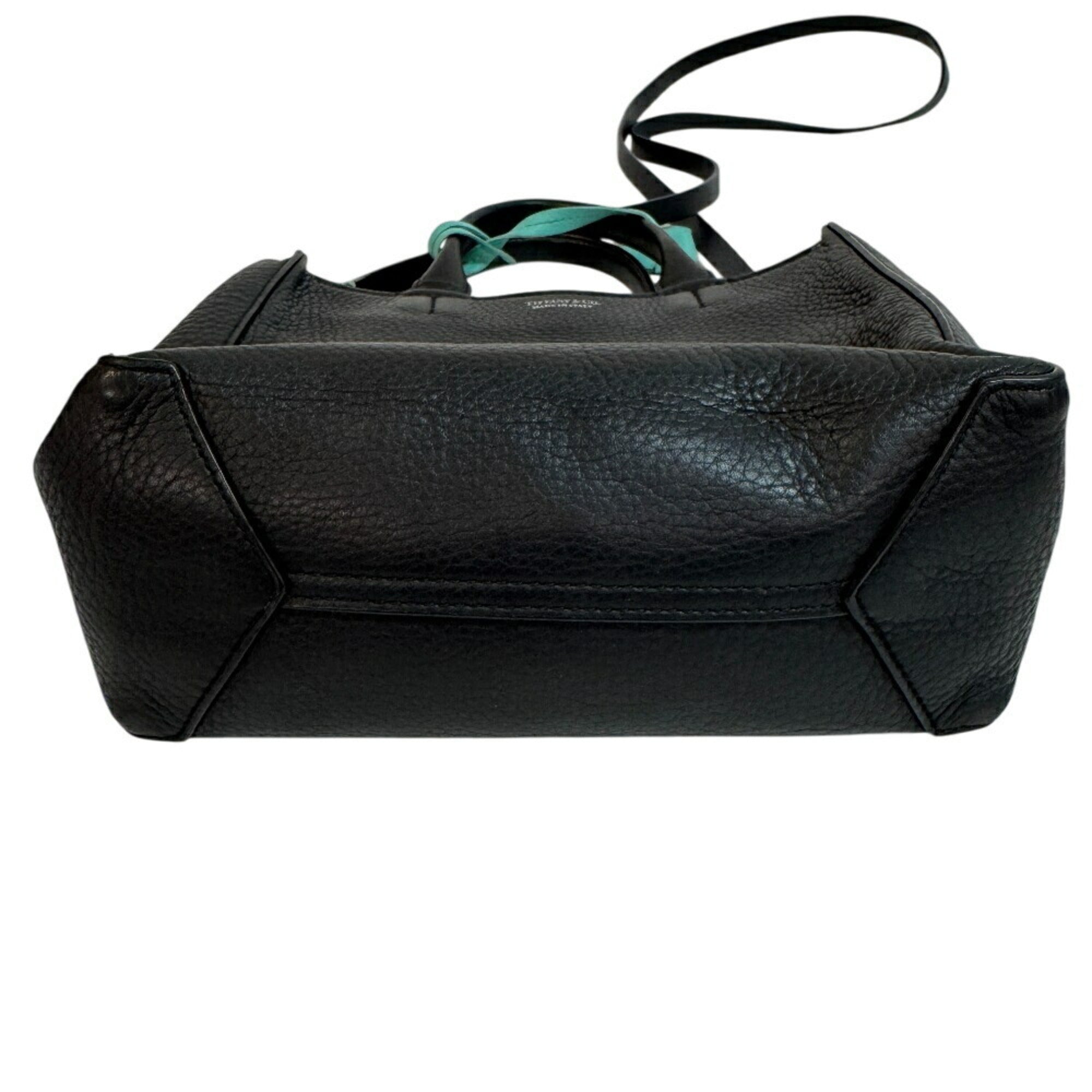 Tiffany Black Tiffany Blue Leather Handbag Shoulder Bag (Pre-Owned)
