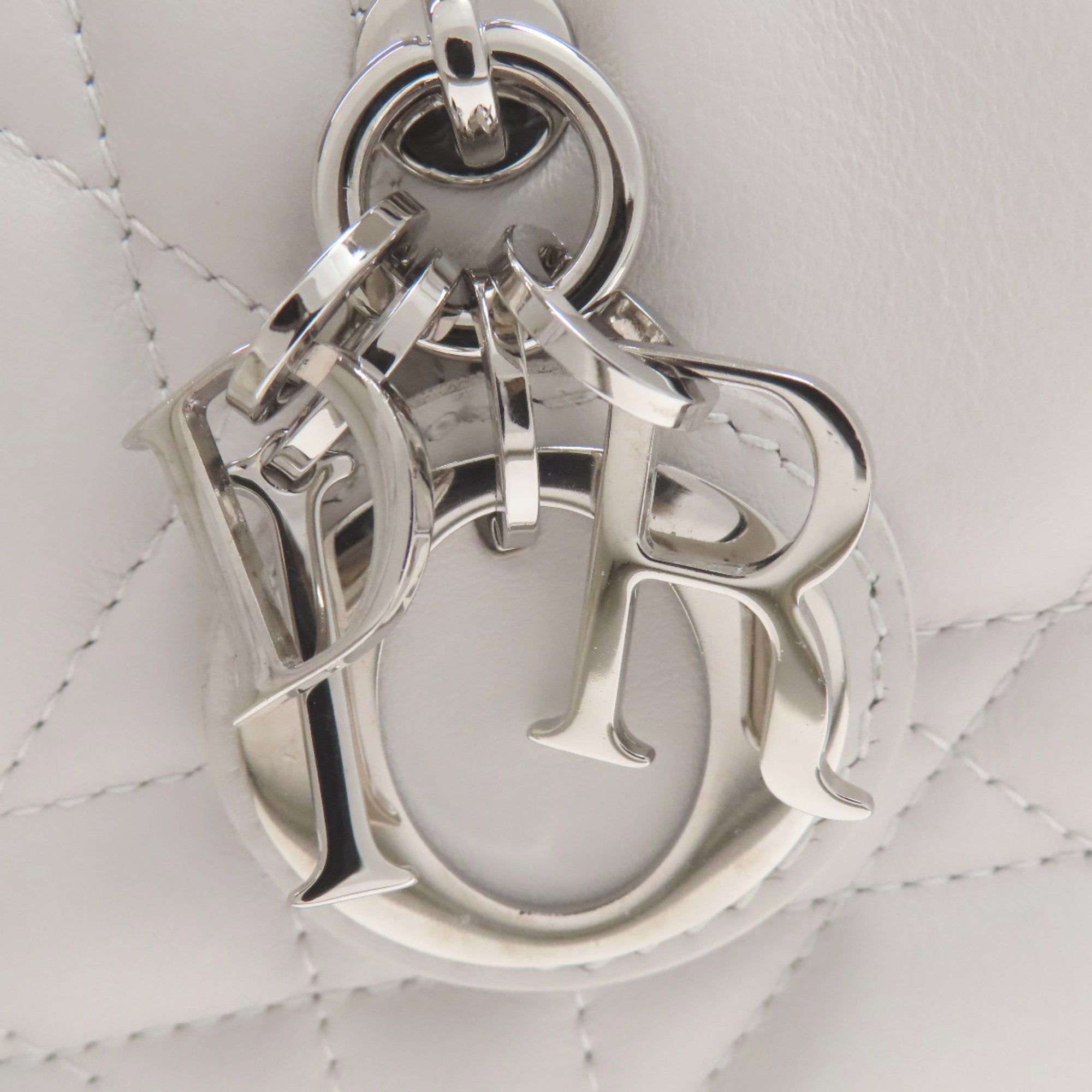 Christian Dior Gray White Leather Handbag (Pre-Owned)
