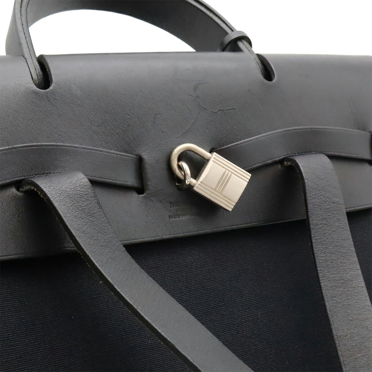 Hermes Black Toile Officier Leather Backpack Handbag (Pre-Owned)