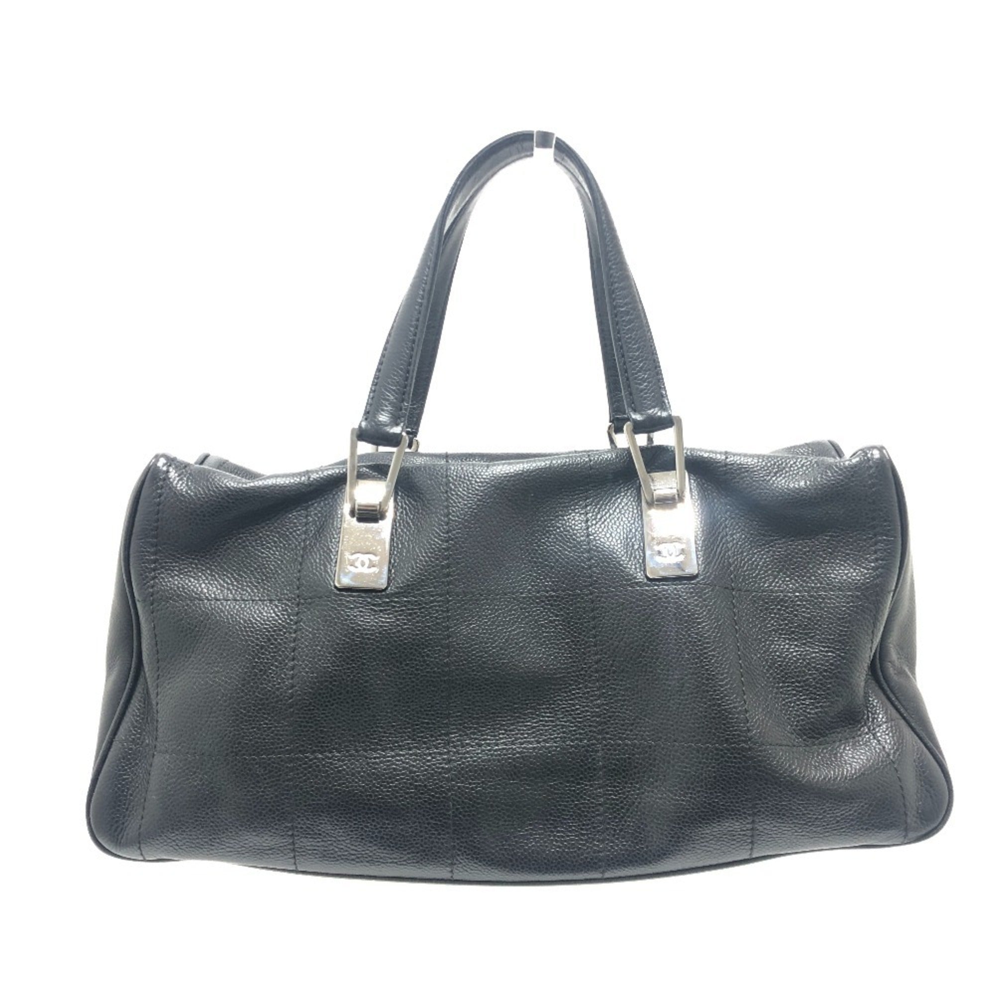 Chanel Black Grained Calfskin Boston Bag Handbag (Pre-Owned)