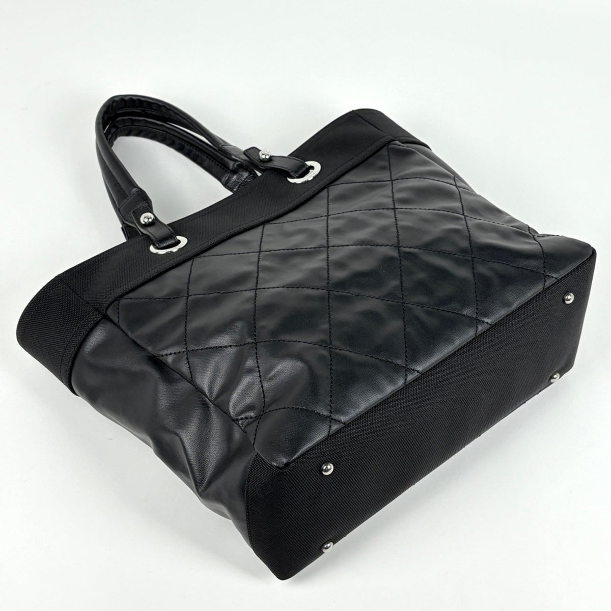 Chanel Black Coated Canvas Leather Tote Bag (Pre-Owned)