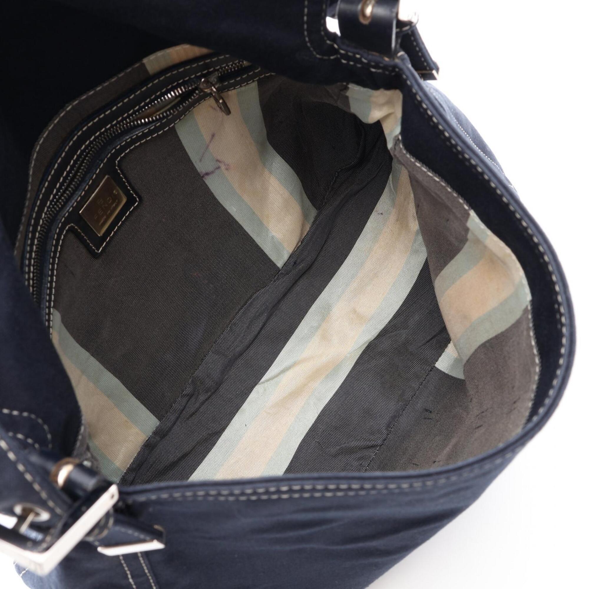 Fendi Navy Canvas Leather Handbag Shoulder Bag (Pre-Owned)