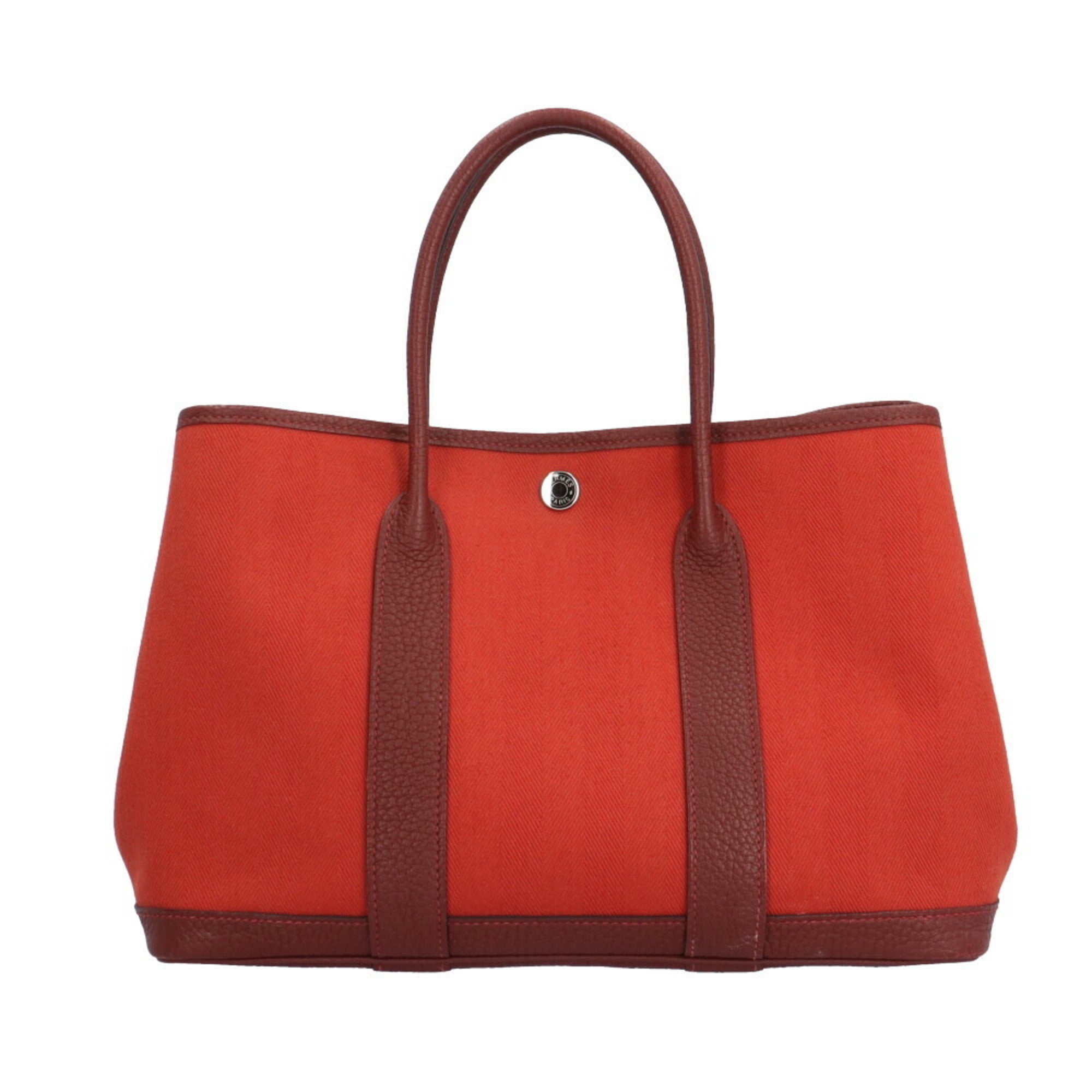 Hermes Red Color Toile Chevron Negonda Leather Handbag (Pre-Owned)