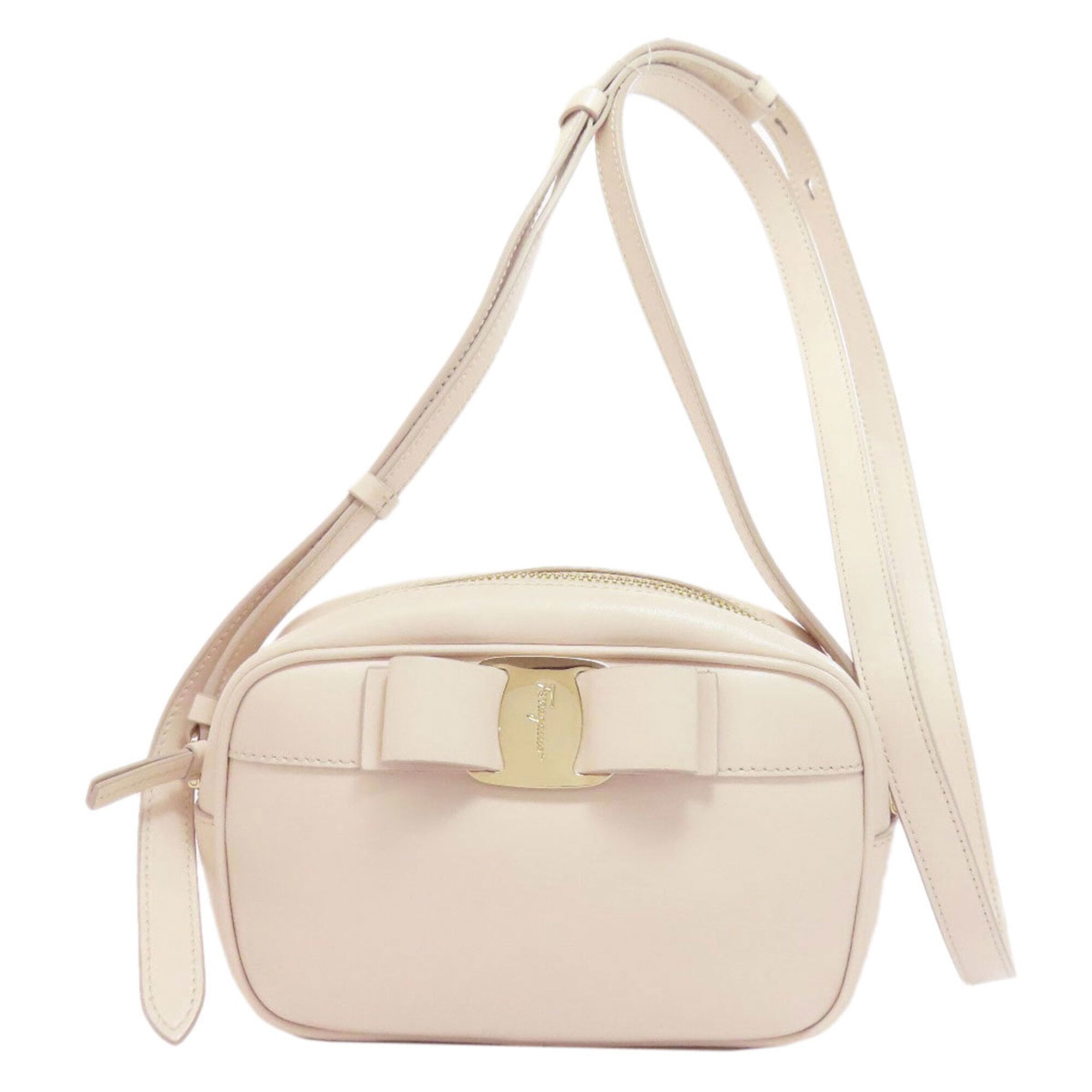 Salvatore Ferragamo Beige White Leather Shoulder Bag (Pre-Owned)