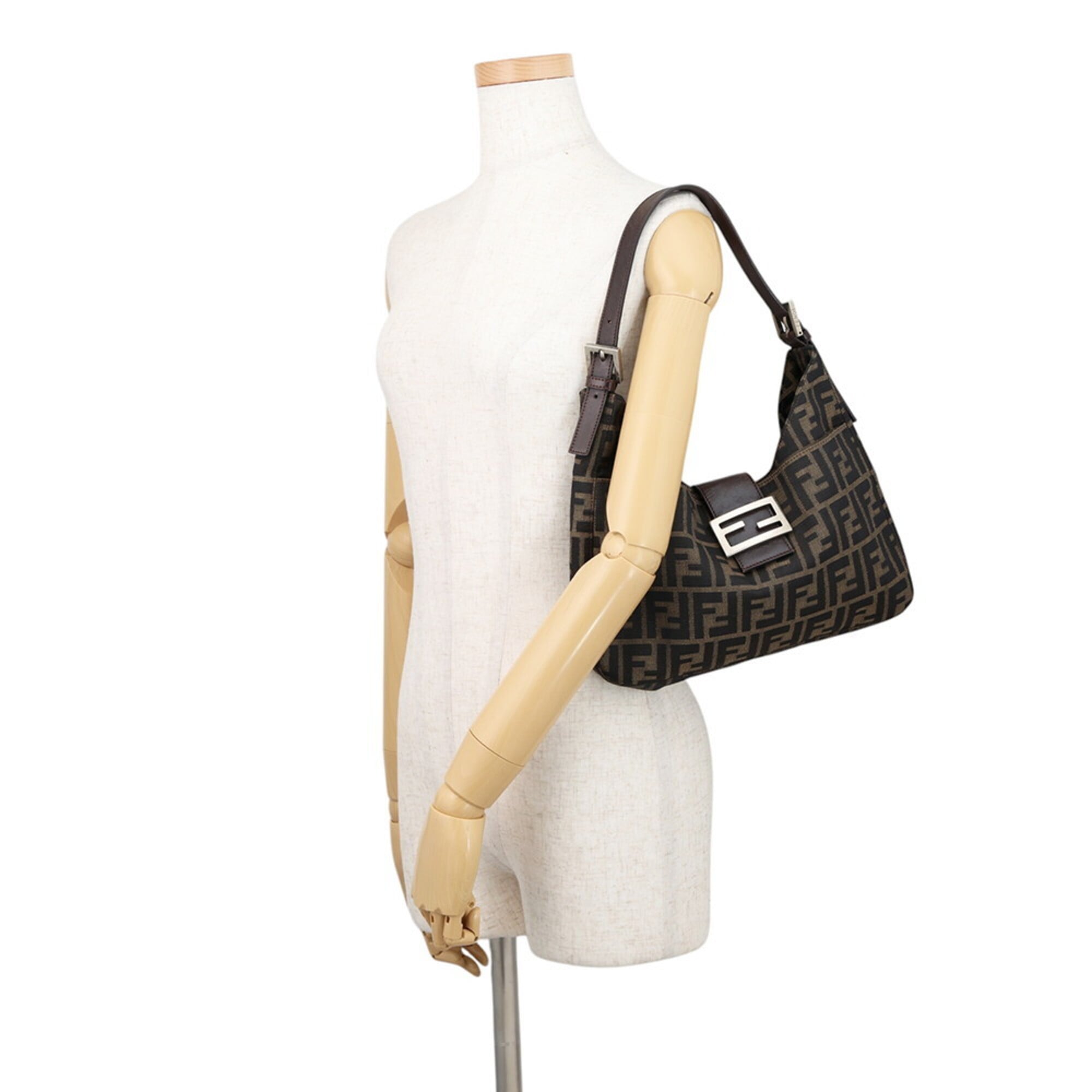 Fendi Zucca Brown Canvas Handbag Shoulder Bag (Pre-Owned)