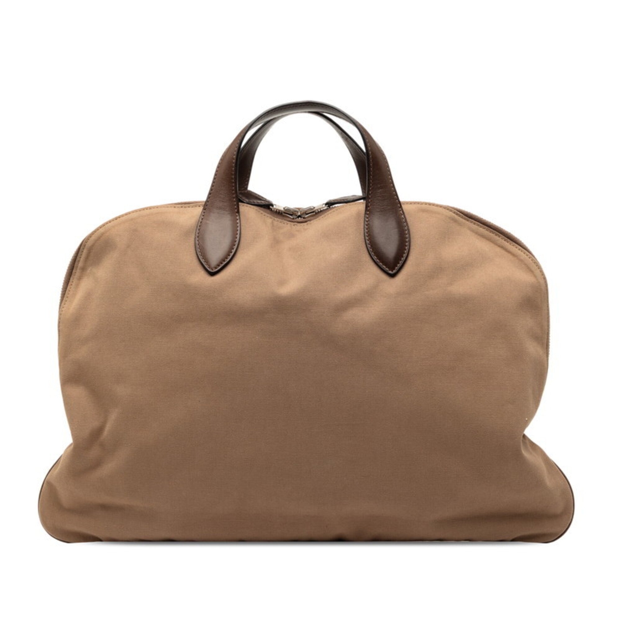 Hermes Brown Canvas Leather Handbag Tote Bag (Pre-Owned)