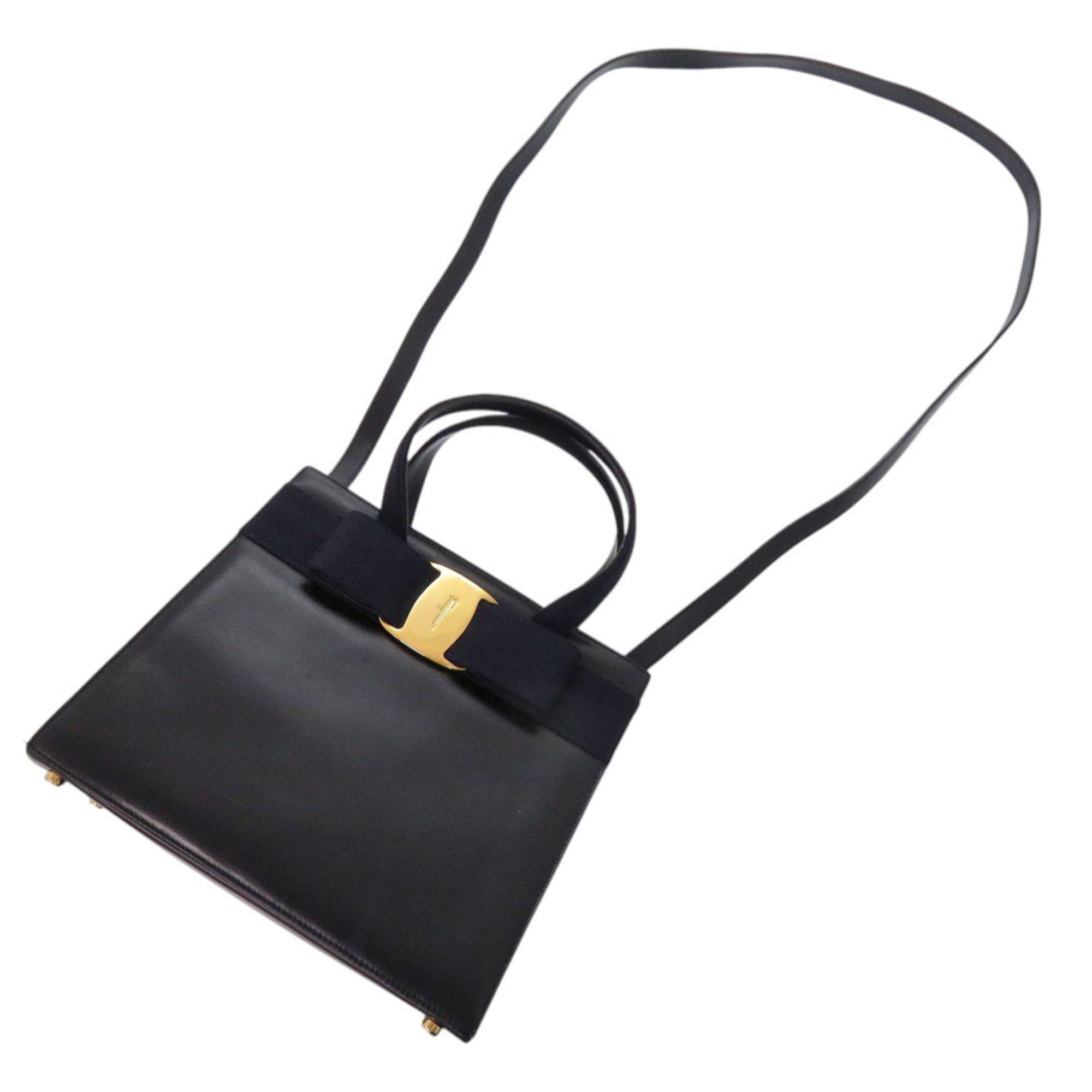 Salvatore Ferragamo Black Navy Leather Handbag Shoulder Bag (Pre-Owned)