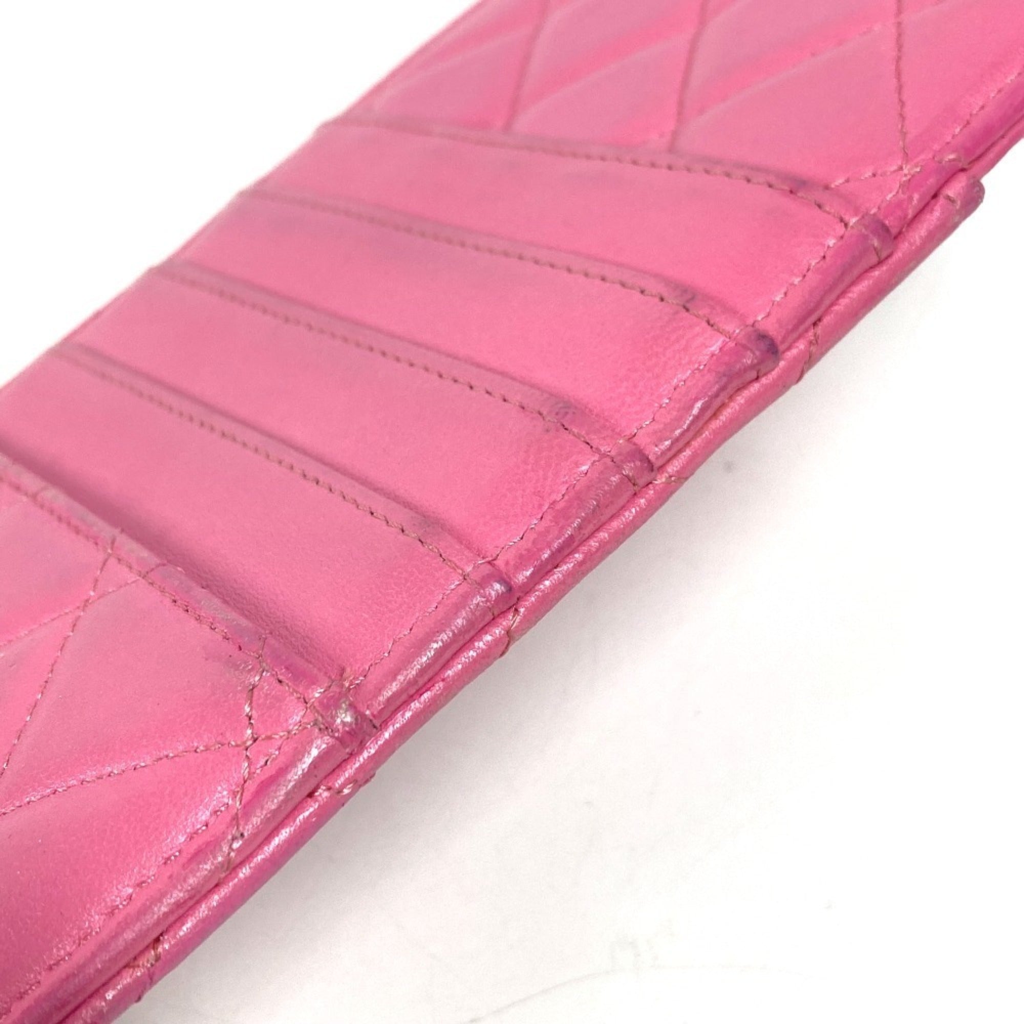 Chanel Pink Leather Long Wallet (Bi-Fold) (Pre-Owned)