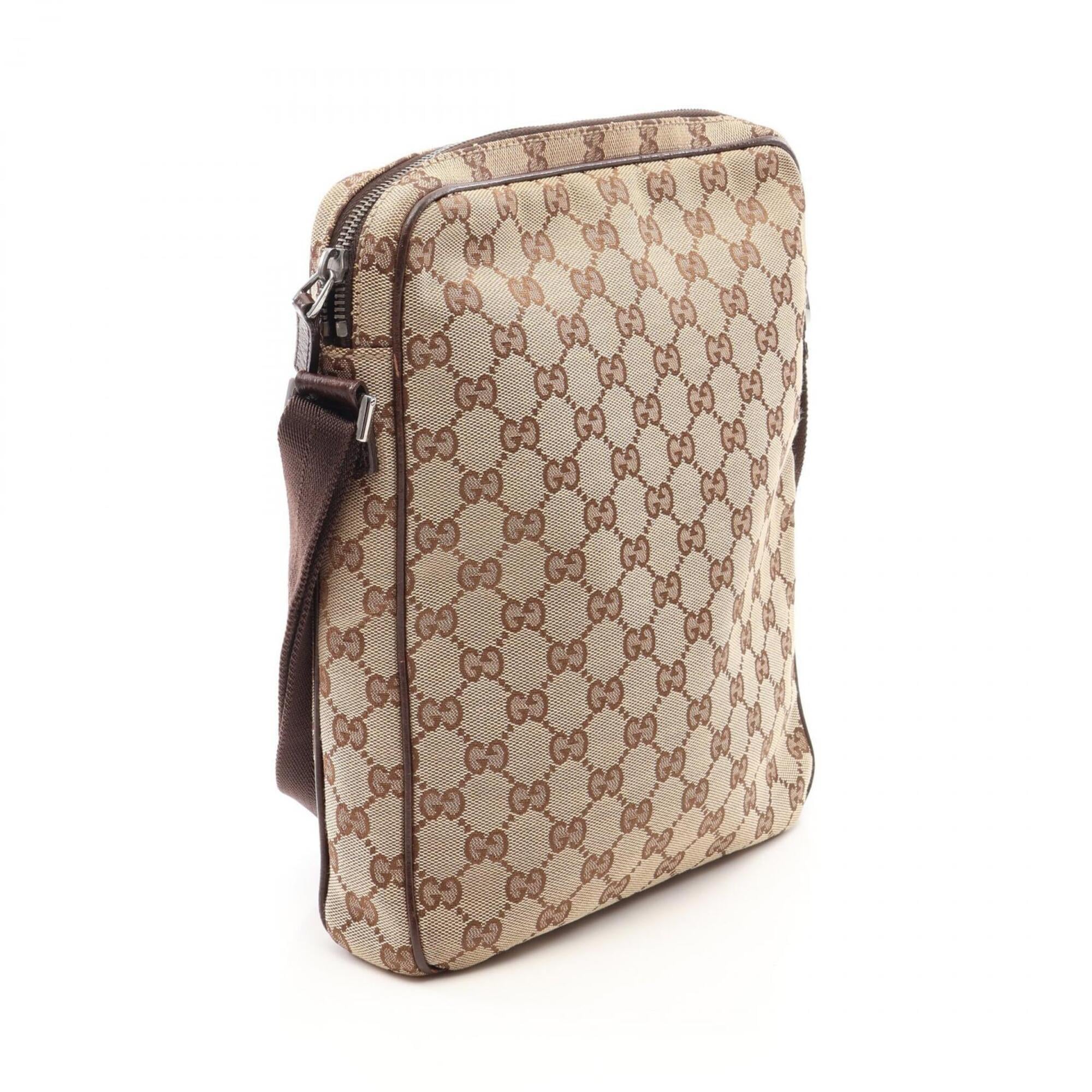 Gucci Gg Canvas Beige Brown Gg Canvas Leather Handbag Shoulder Bag (Pre-Owned)