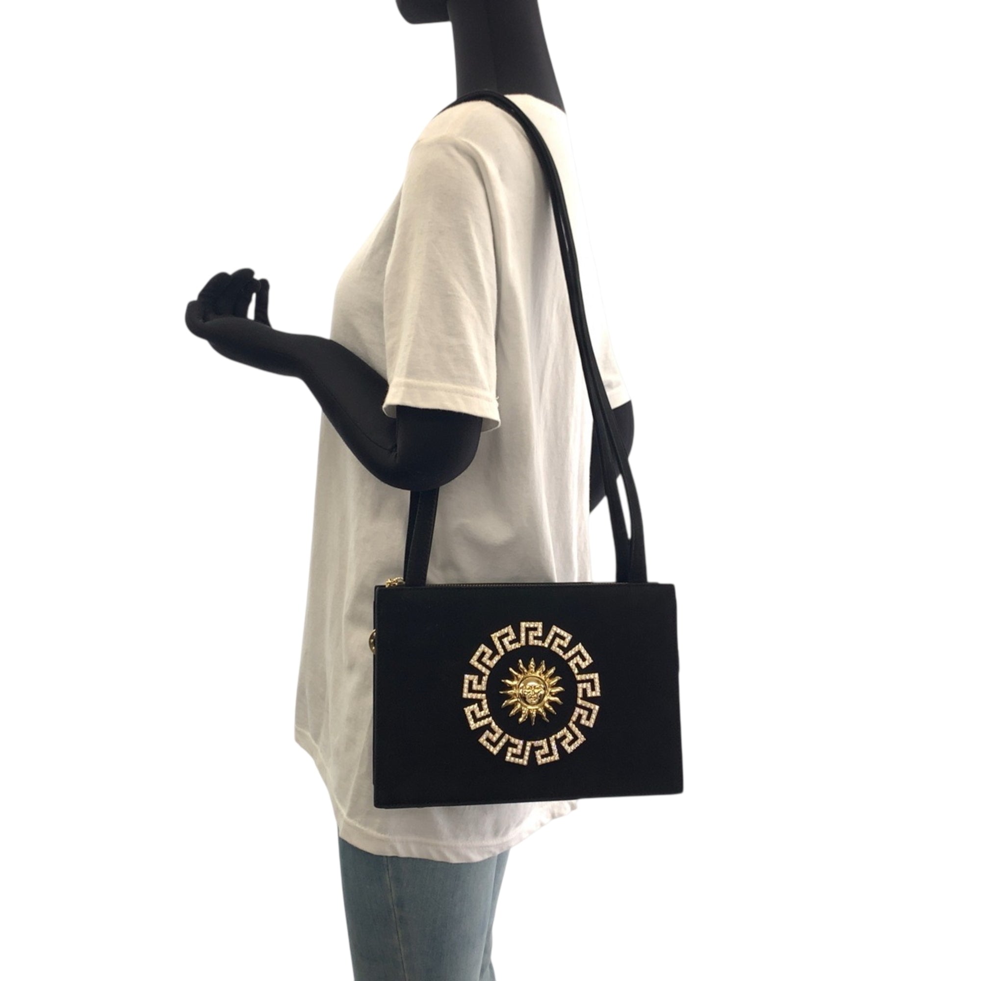 Versace Black Suede Shoulder Bag Tote Bag (Pre-Owned)