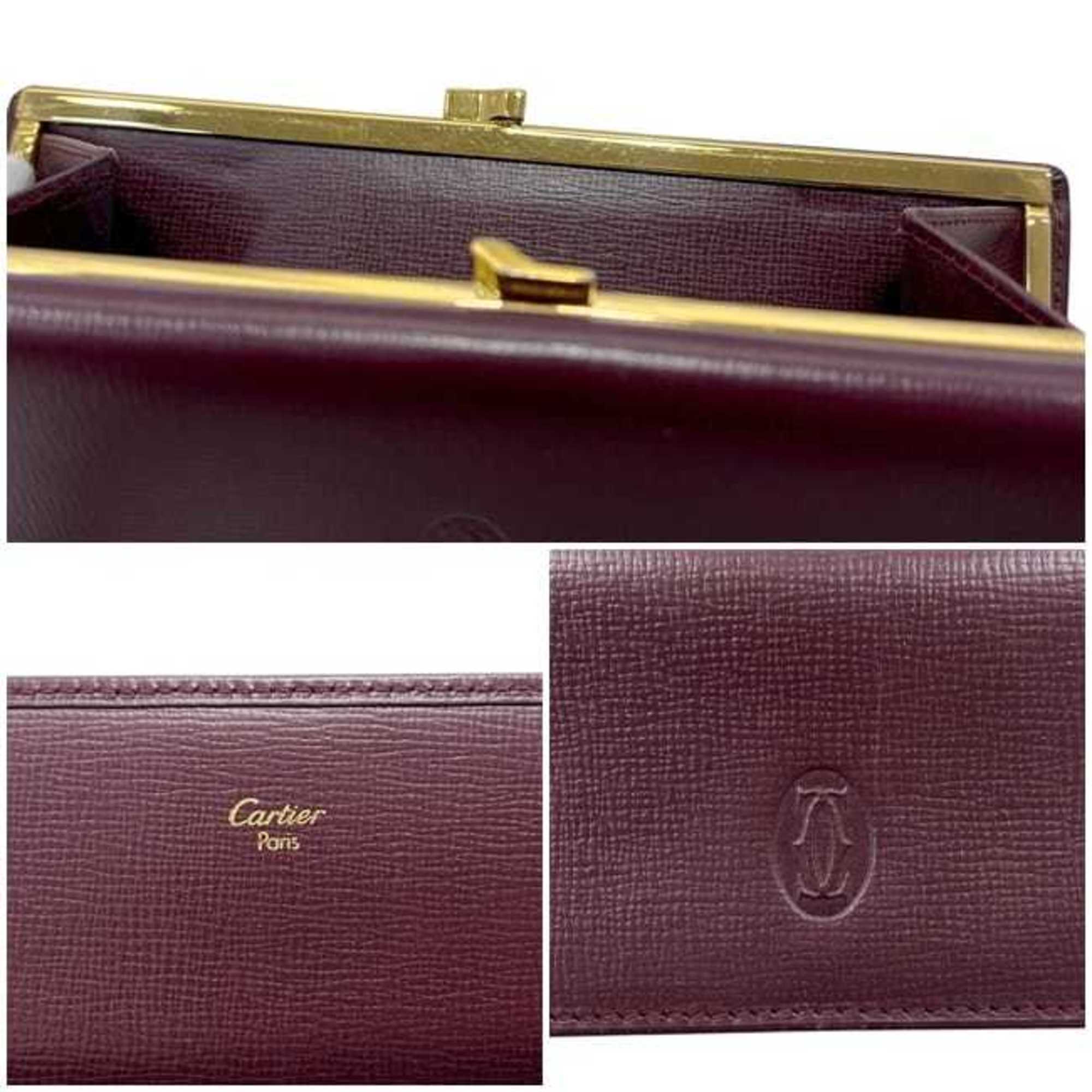 Cartier Bordeaux Wine Red Leather Long Wallet (Tri-Fold) (Pre-Owned)