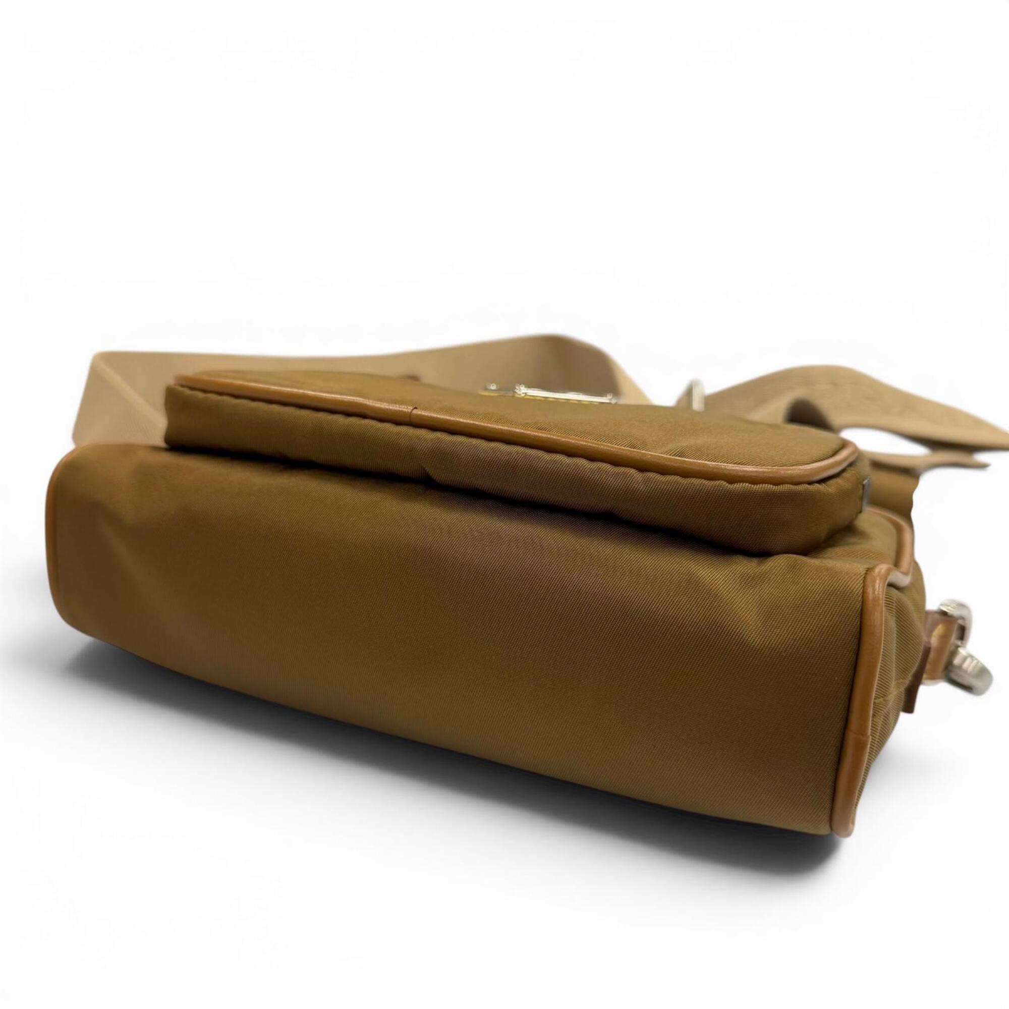 Prada Brown Nylon Leather Pouch Shoulder Bag (Pre-Owned)