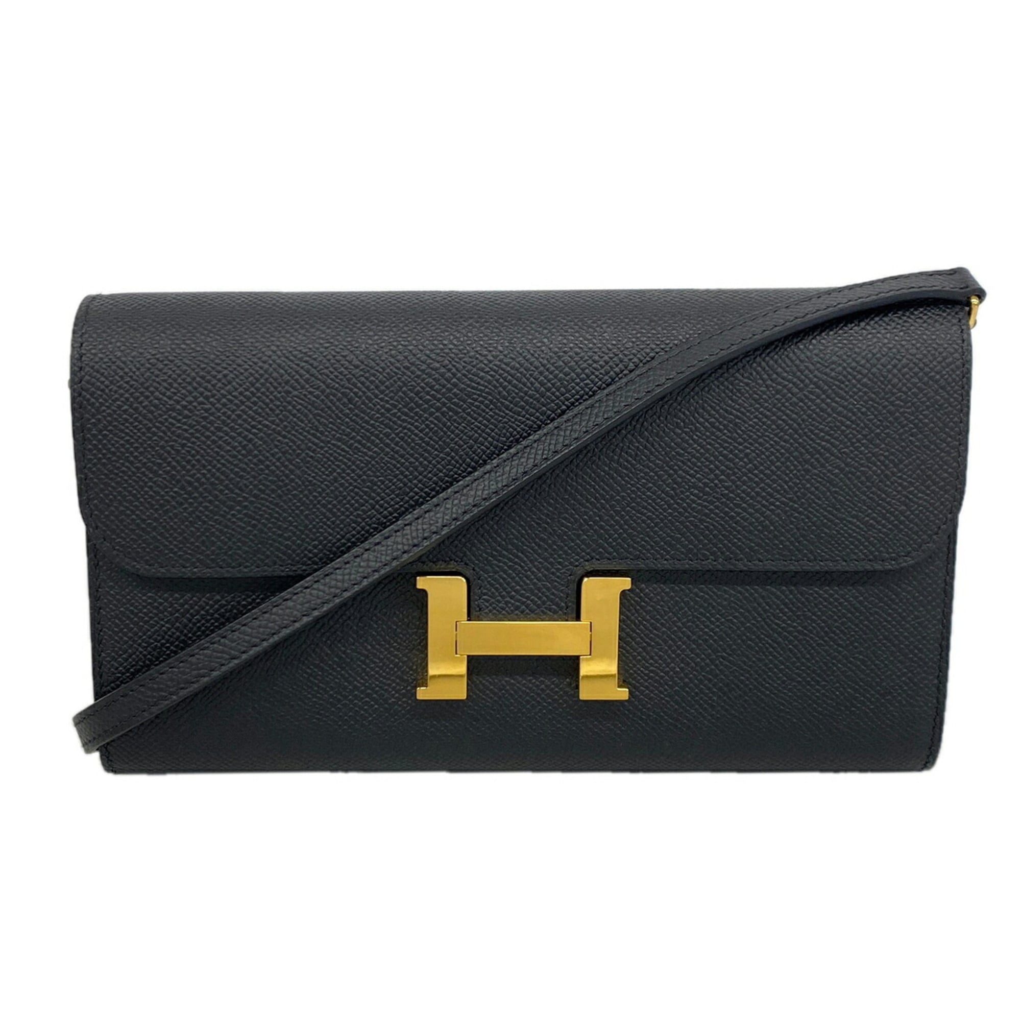 Hermes Black Leather Chain/Shoulder Wallet (Pre-Owned)