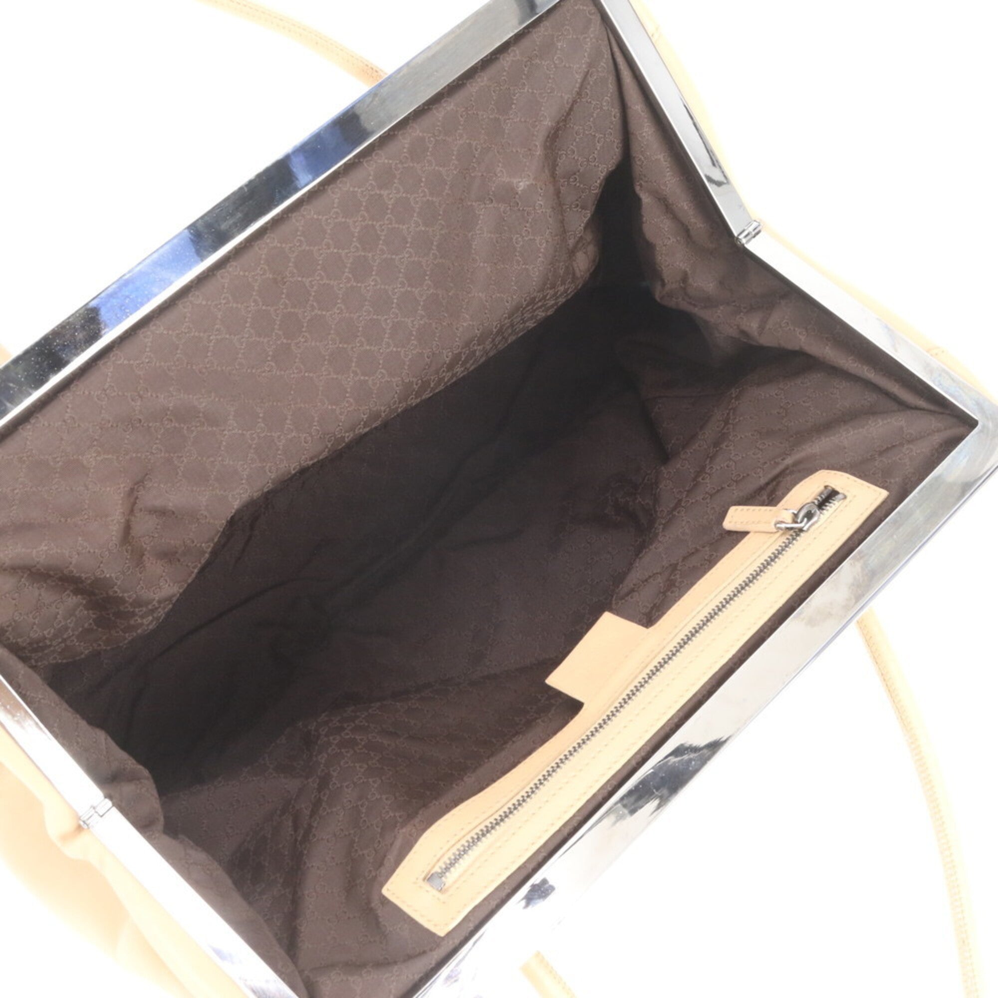 Gucci Beige White Leather Handbag Tote Bag (Pre-Owned)