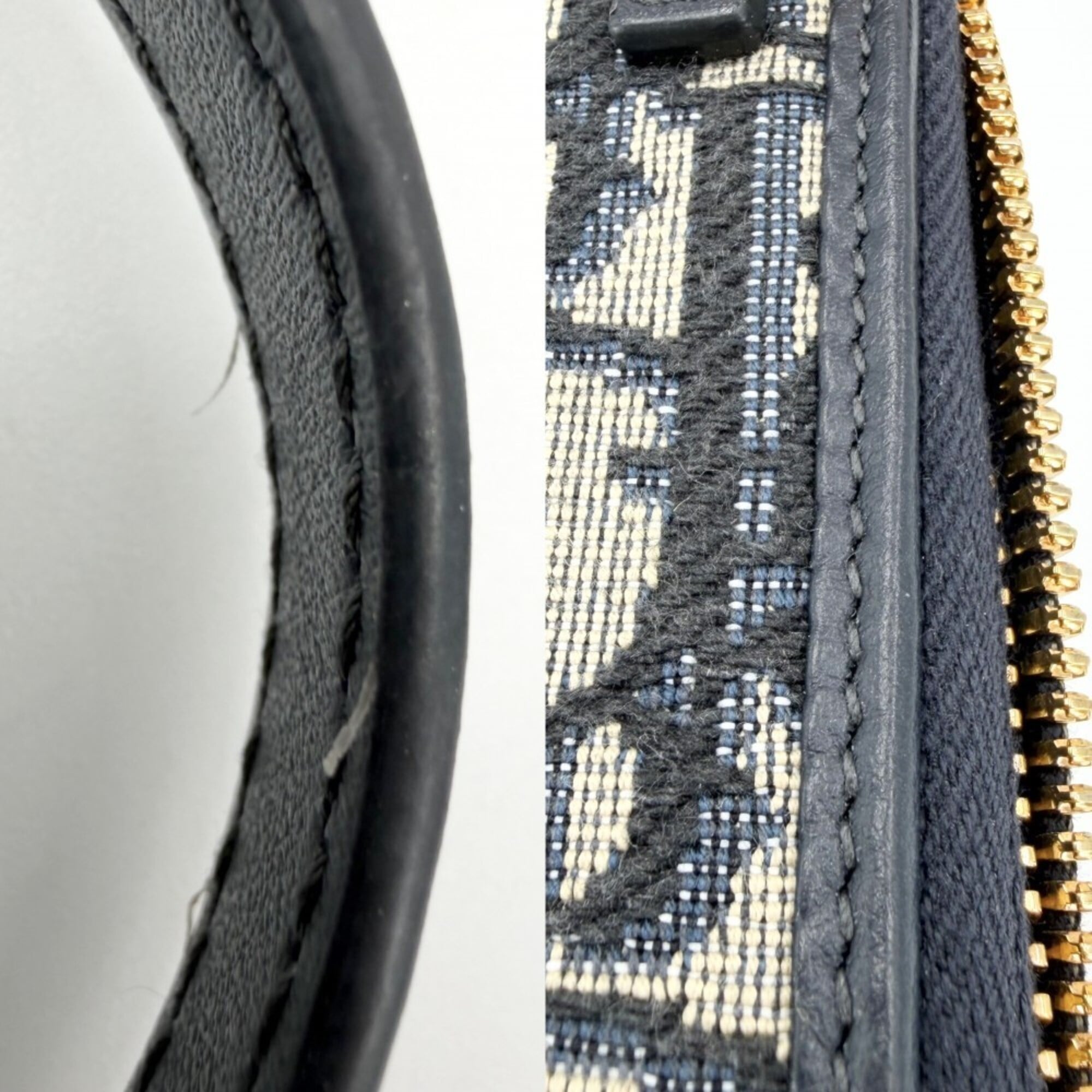 Christian Dior Beige Navy Canvas Leather Pouch Shoulder Bag (Pre-Owned)