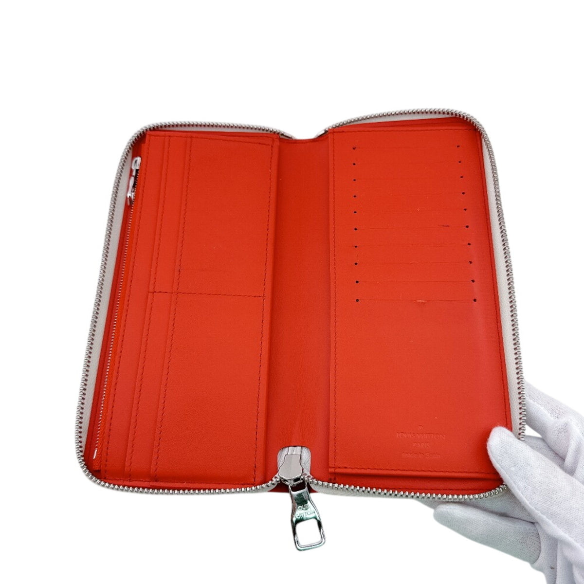 Louis Vuitton Damier Canvas Red Color White Leather Long Wallet (Bi-Fold) (Pre-Owned)