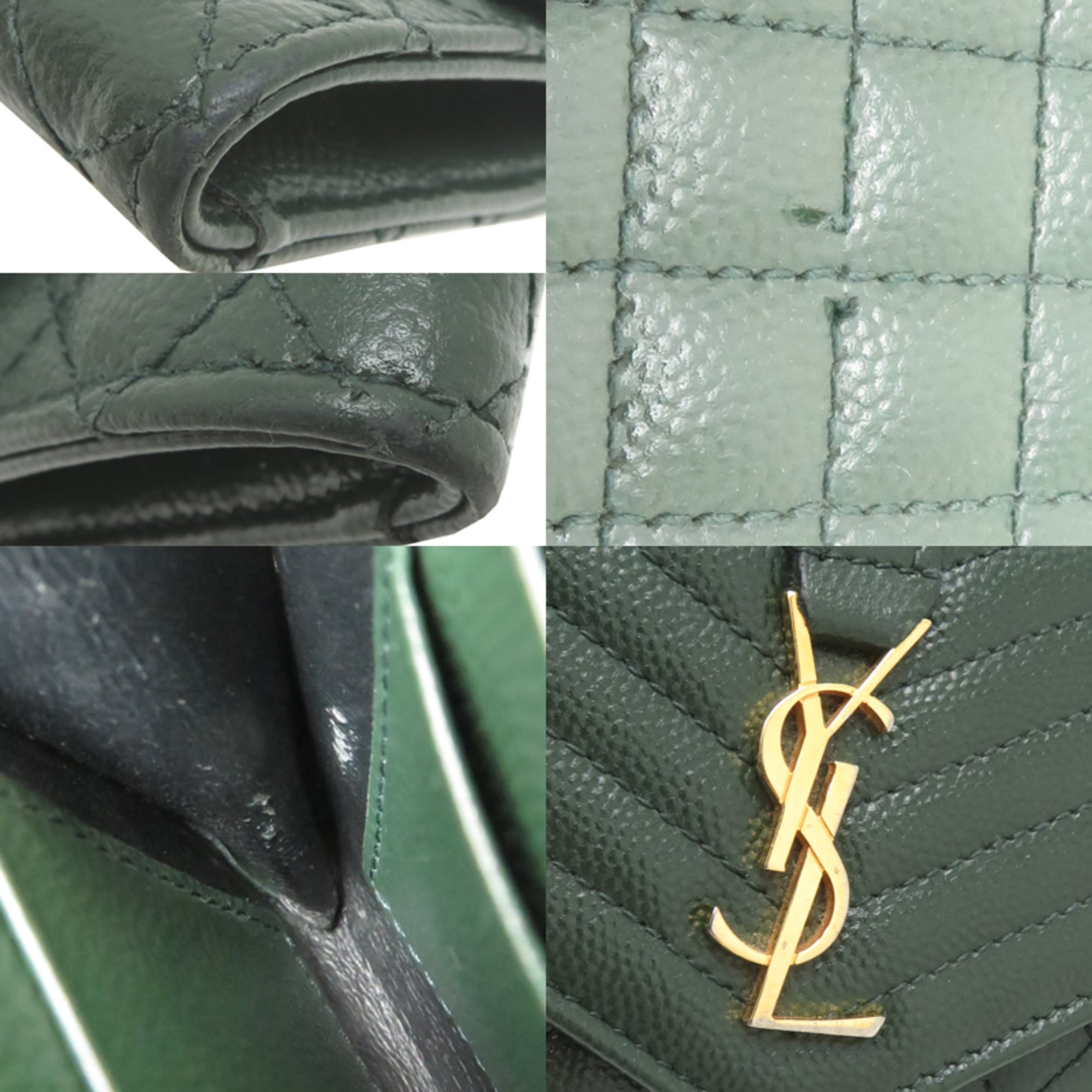 Saint Laurent Dark Green Leather Wallet (Bi-Fold) (Pre-Owned)