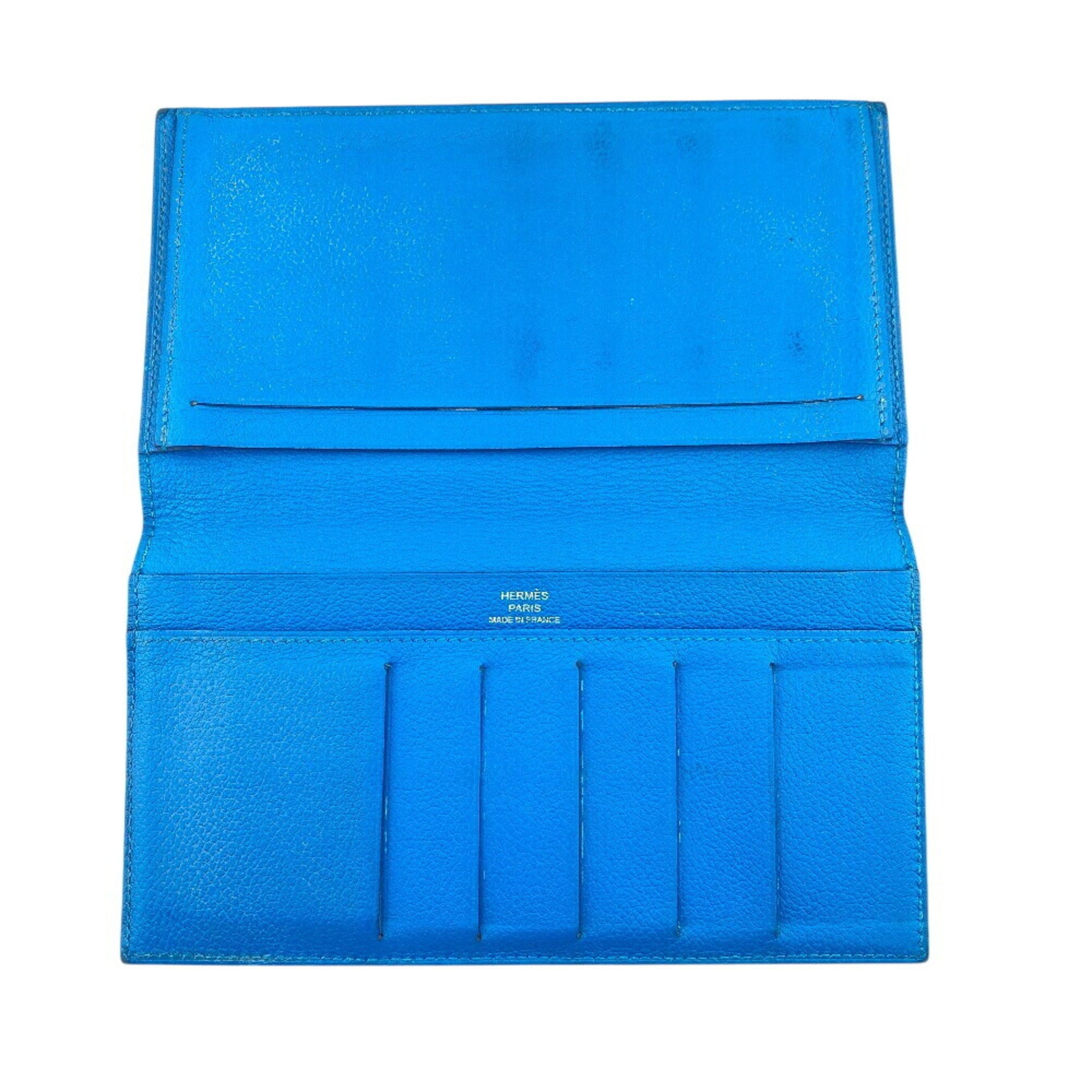 Hermes Blue Leather Long Wallet (Bi-Fold) (Pre-Owned)