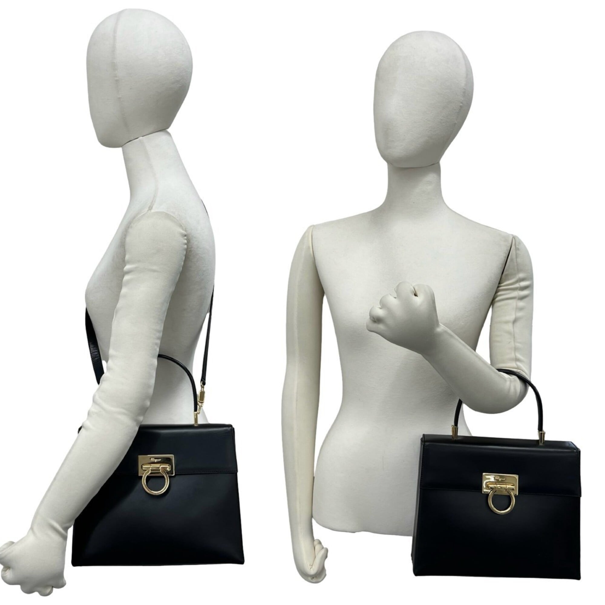 Salvatore Ferragamo Black Leather Handbag Shoulder Bag (Pre-Owned)