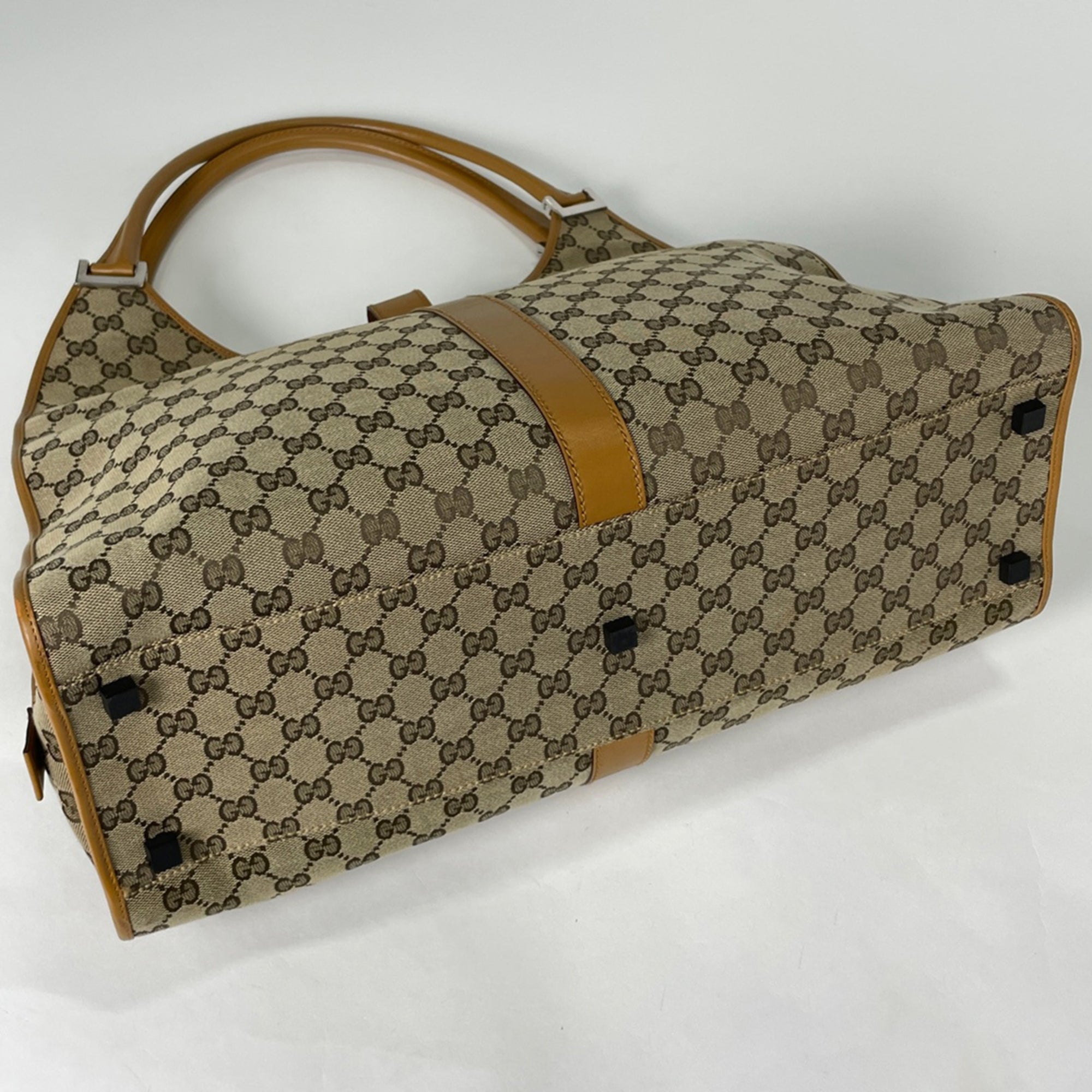 Gucci Beige Brown Gg Canvas Leather Shoulder Bag (Pre-Owned)