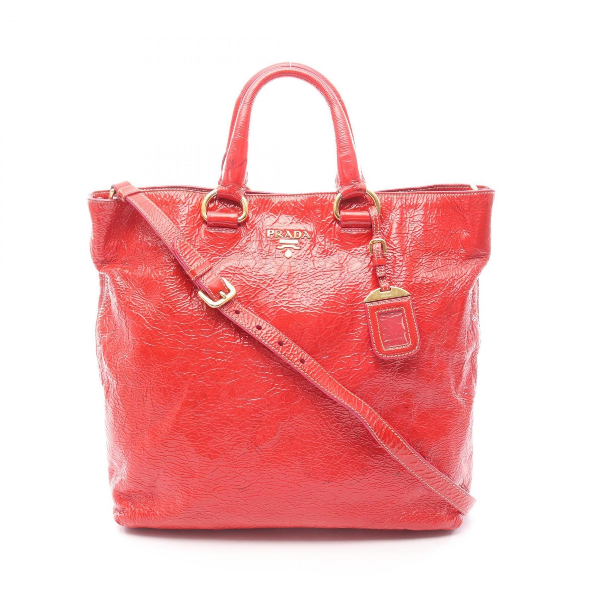 Prada Red Color Patent Leather Handbag Tote Bag (Pre-Owned)