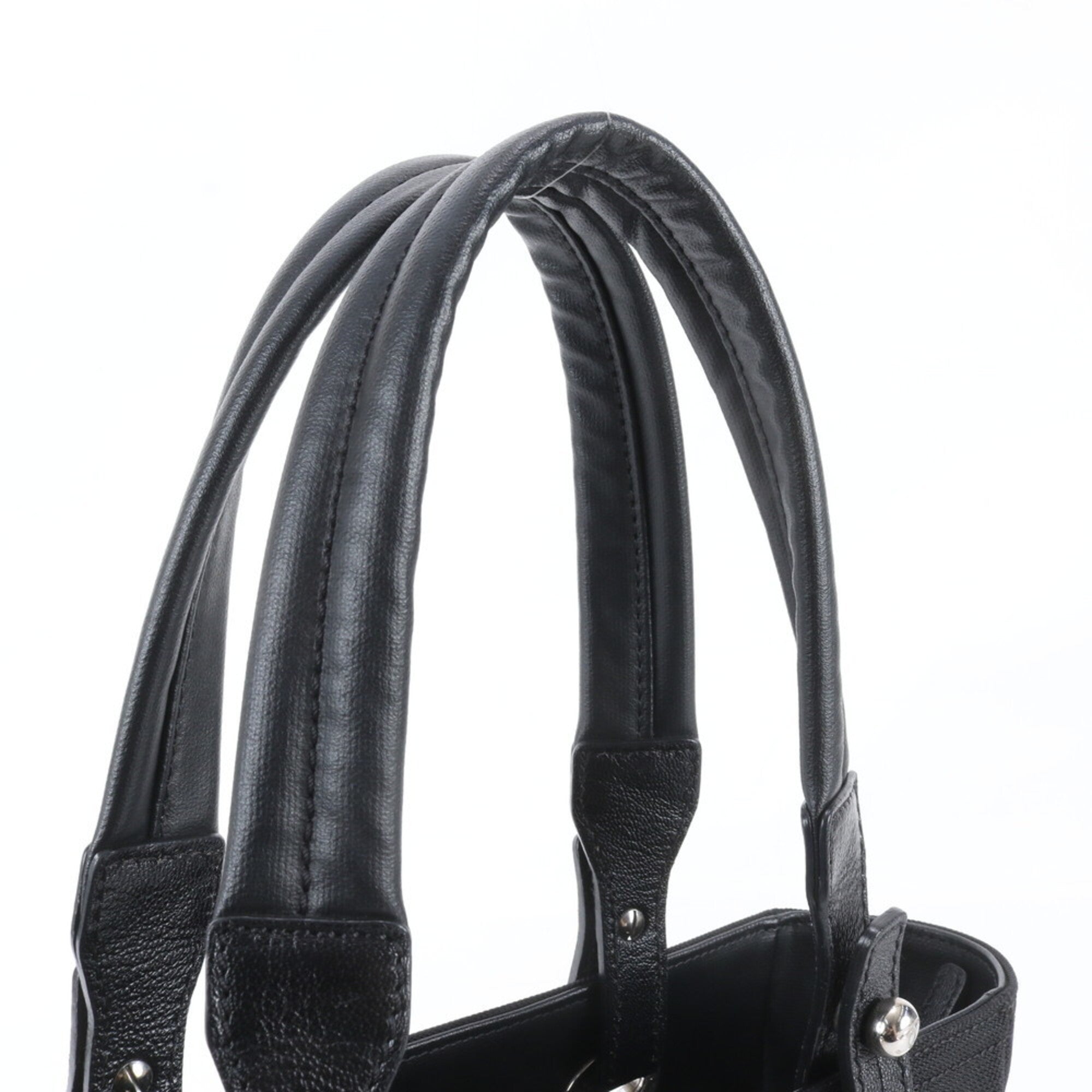 Chanel Black Leather Canvas Shoulder Bag Tote Bag (Pre-Owned)