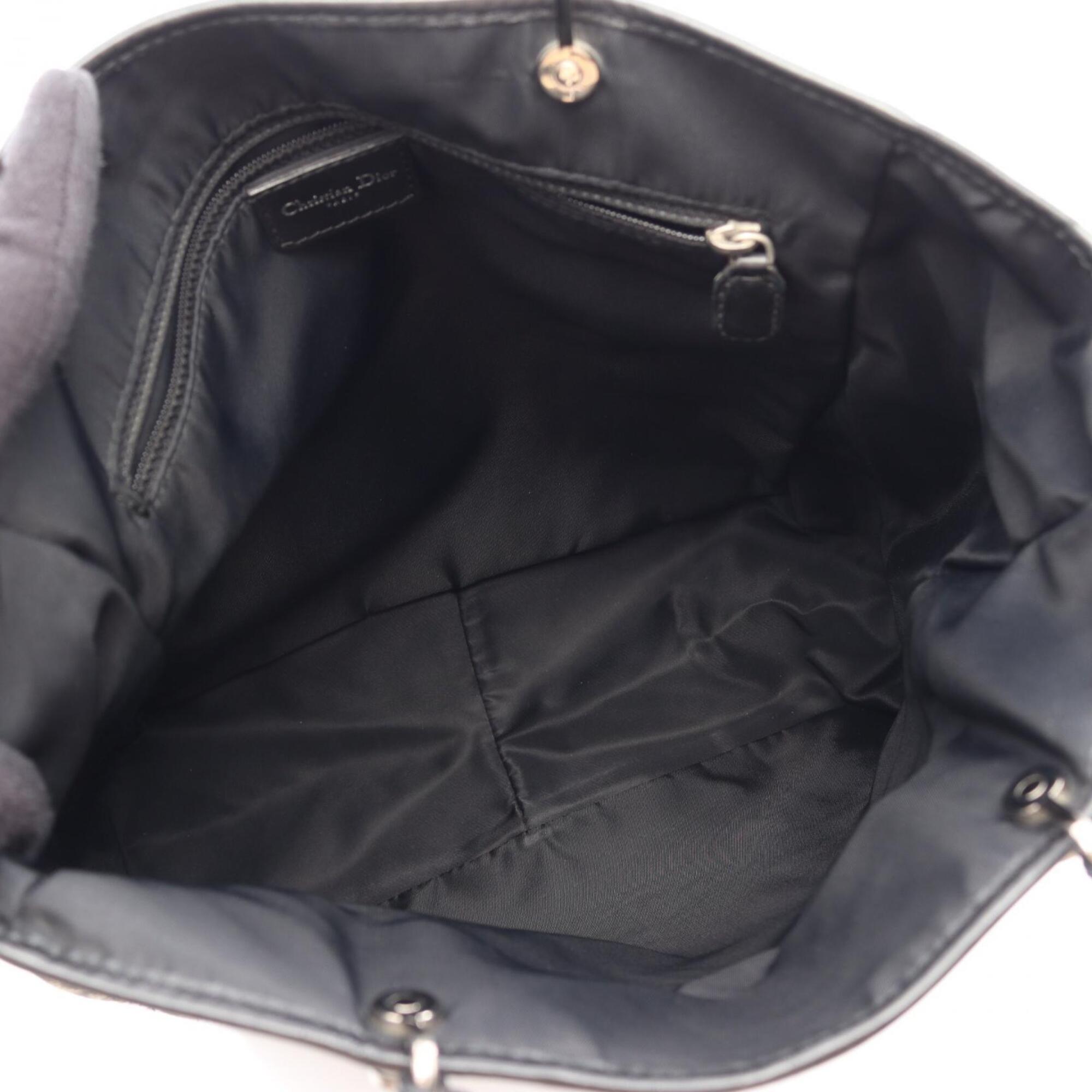 Christian Dior Black Ivory Canvas Leather Handbag Tote Bag (Pre-Owned)