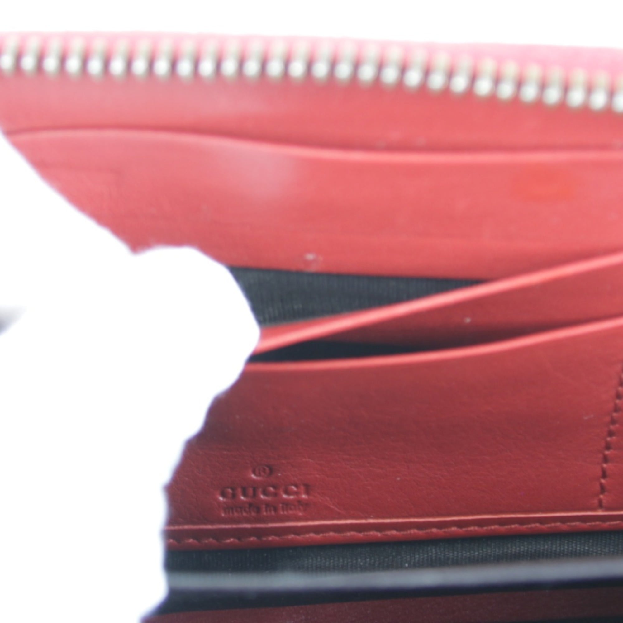 Gucci Red Color White Leather Long Wallet (Bi-Fold) (Pre-Owned)