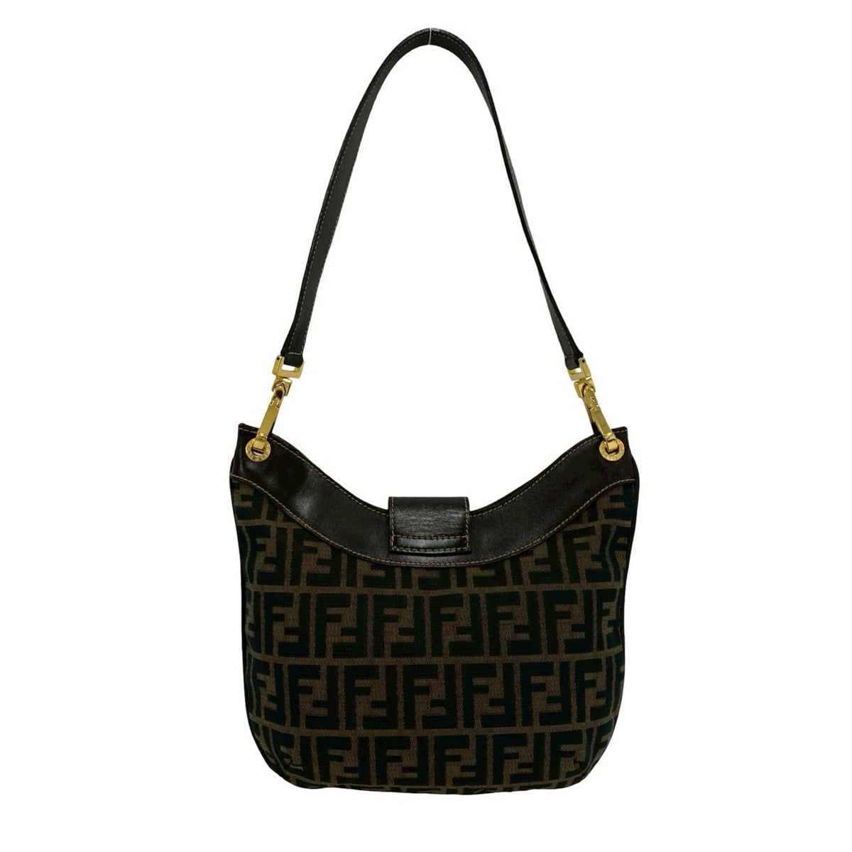 Fendi Black Brown Canvas Leather Shoulder Bag (Pre-Owned)