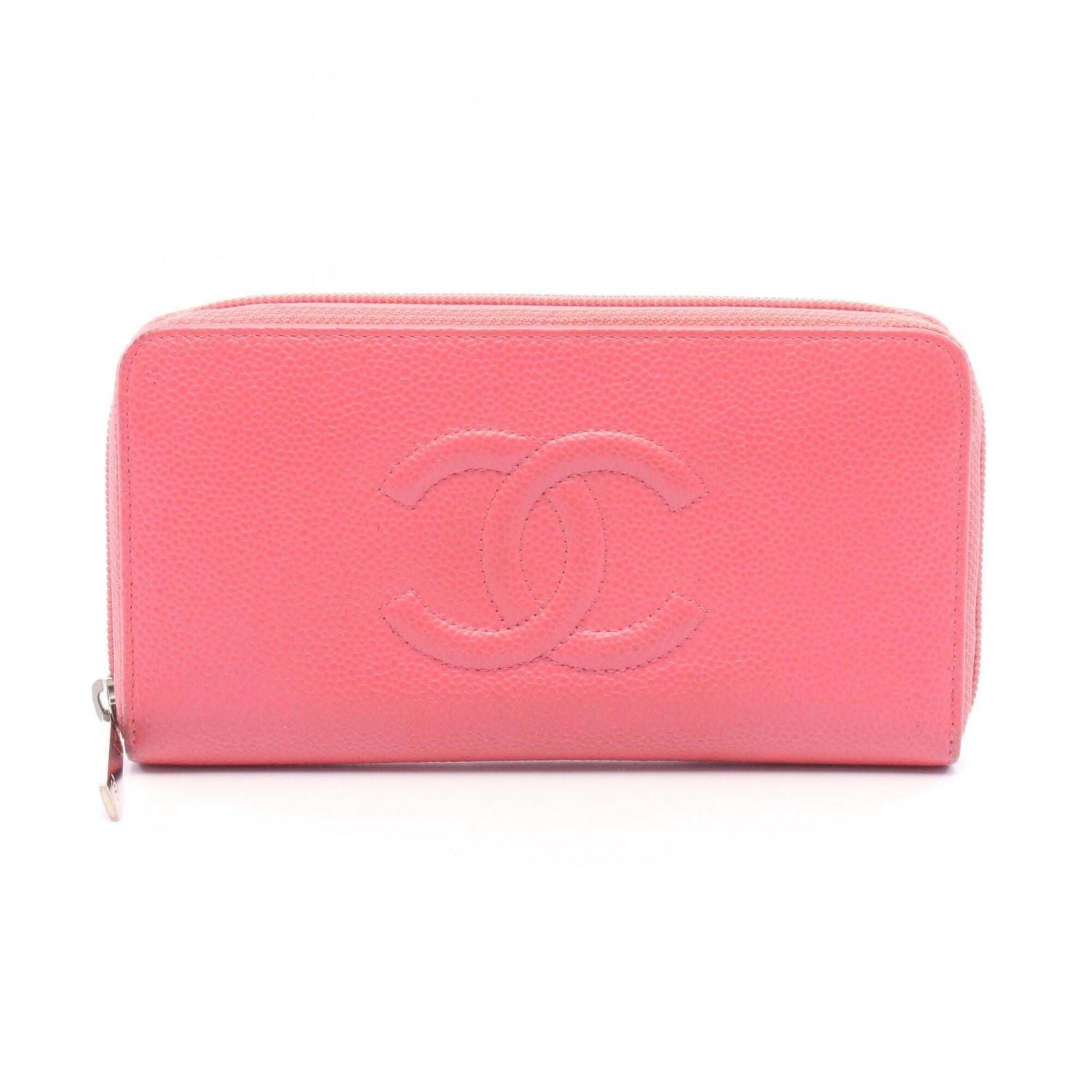 Chanel Pink Grained Calfskin Long Wallet (Bi-Fold) (Pre-Owned)