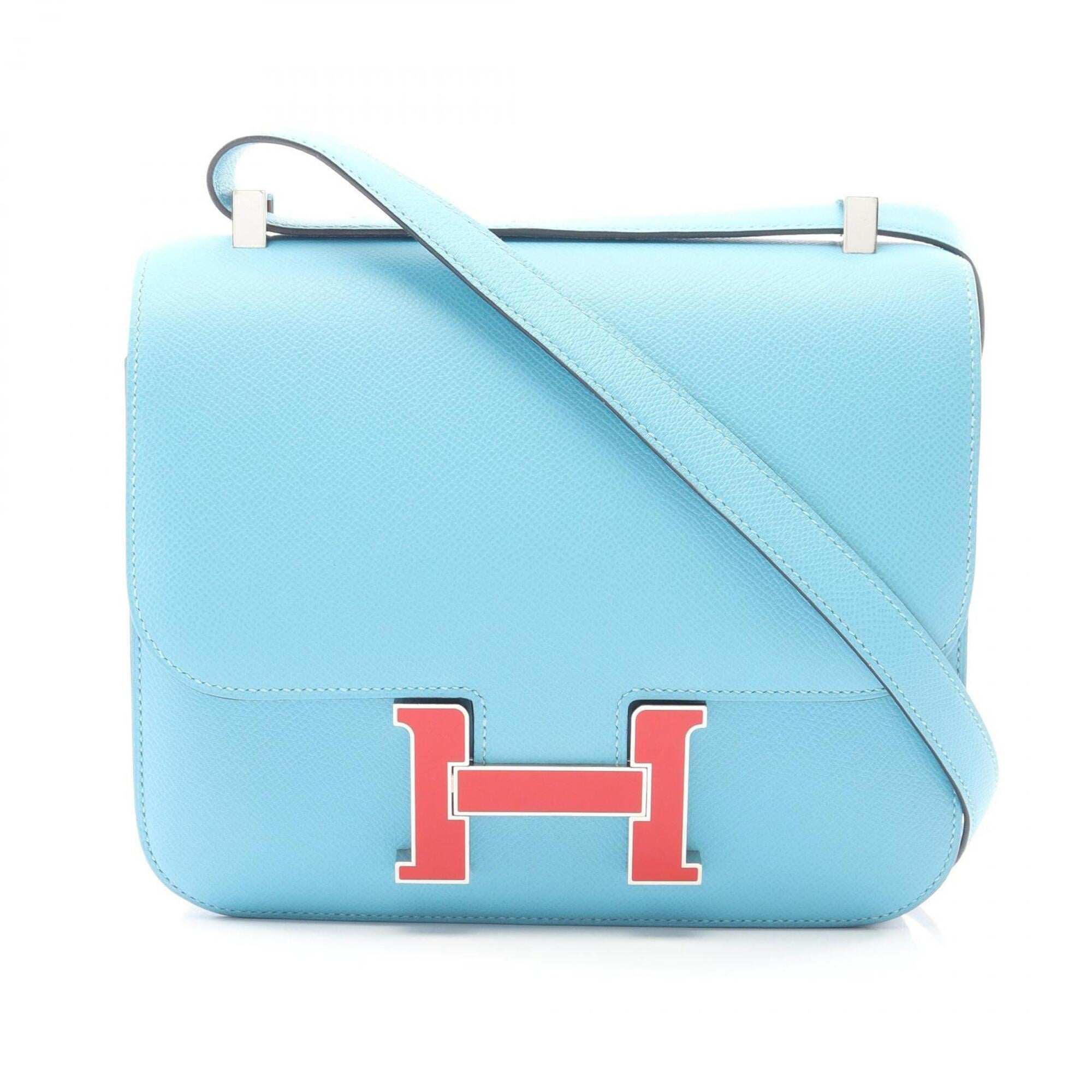 Hermes Blue Leather Handbag Shoulder Bag (Pre-Owned)