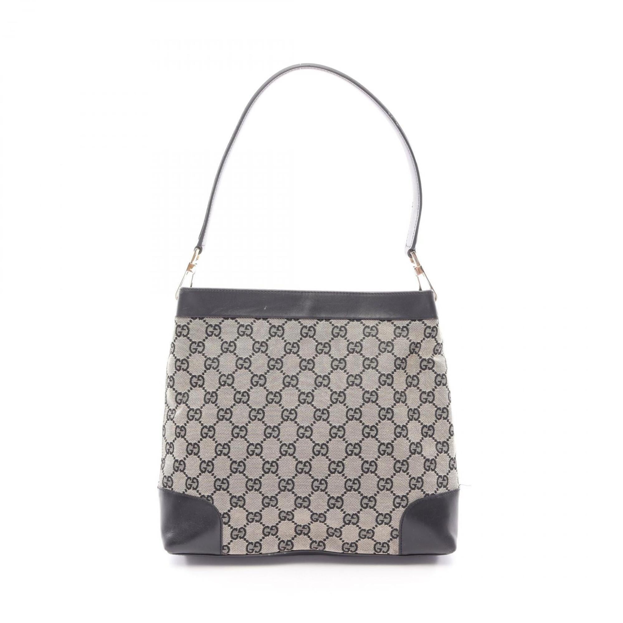 Gucci Beige Black Canvas Leather Shoulder Bag (Pre-Owned)