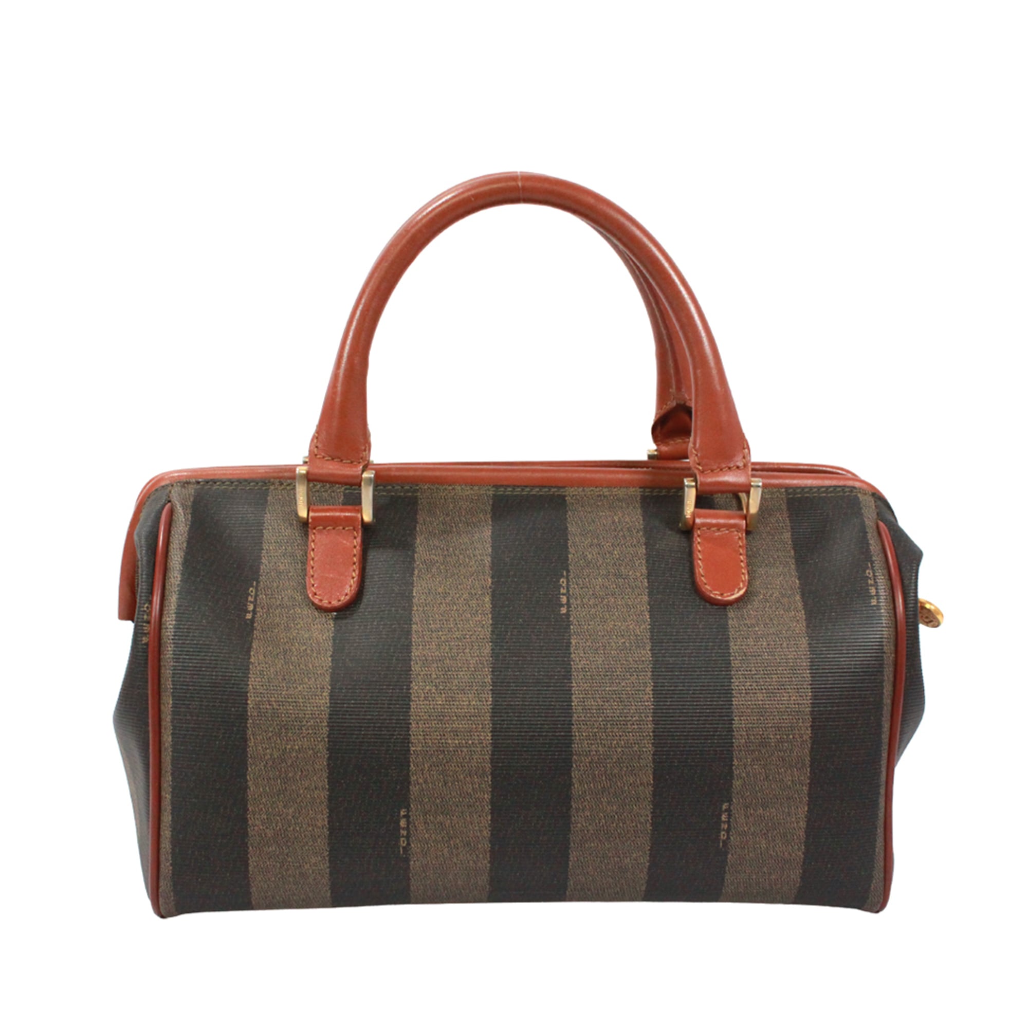Fendi Black Brown Khaki Pvc Leather Boston Bag Handbag (Pre-Owned)