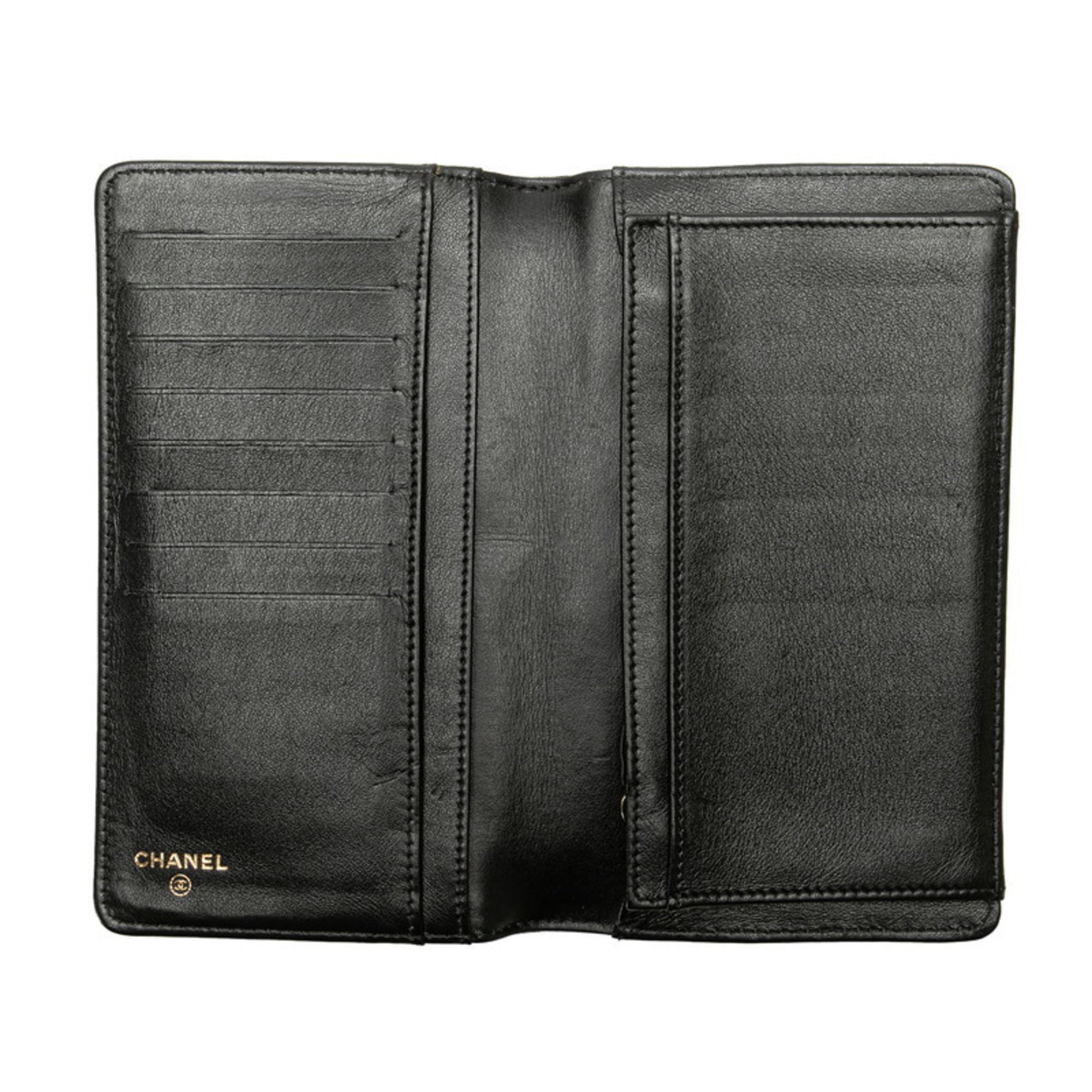 Chanel Boy Chanel Black Grained Calfskin Long Wallet (Bi-Fold) (Pre-Owned)