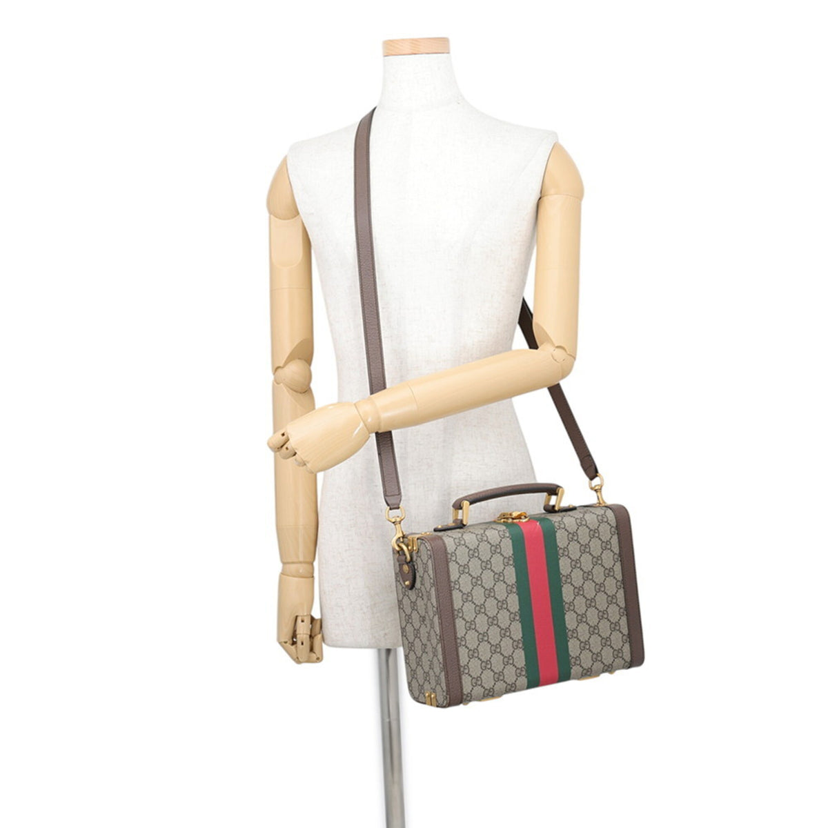 Gucci Beige Brown Green Gg Supreme Leather Handbag Shoulder Bag (Pre-Owned)