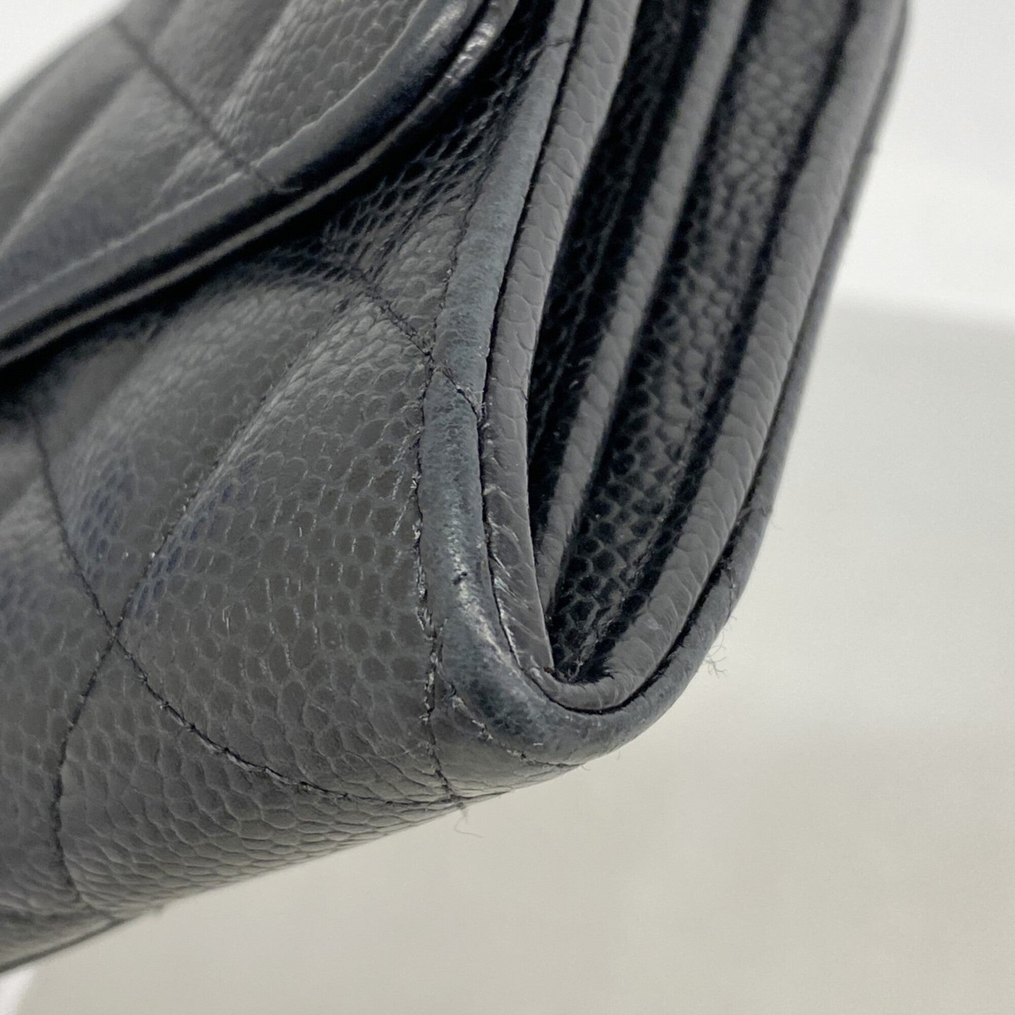 Chanel Black Grained Calfskin Long Wallet (Bi-Fold) (Pre-Owned)