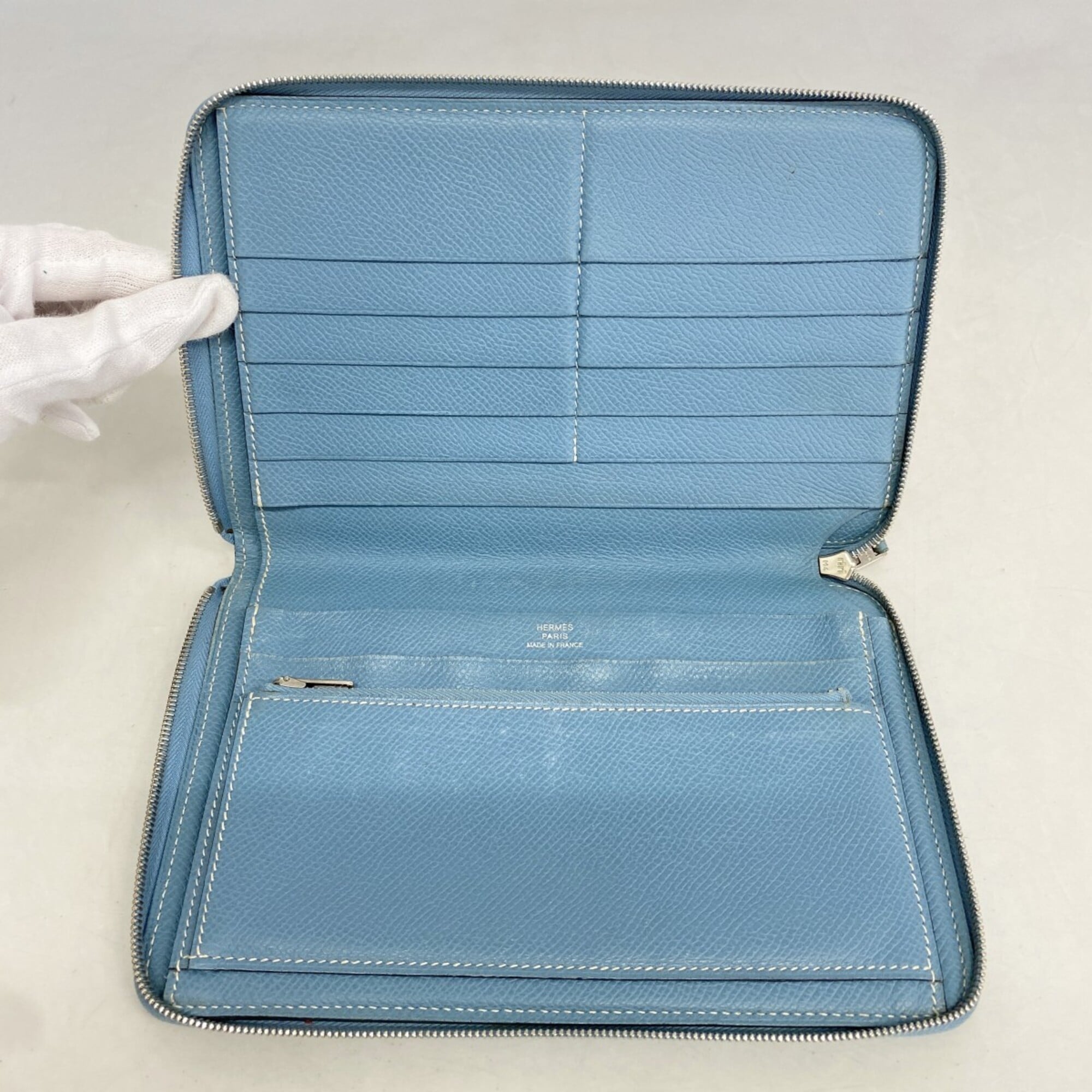 Hermes Blue Jean Epsom Leather Long Wallet (Bi-Fold) (Pre-Owned)