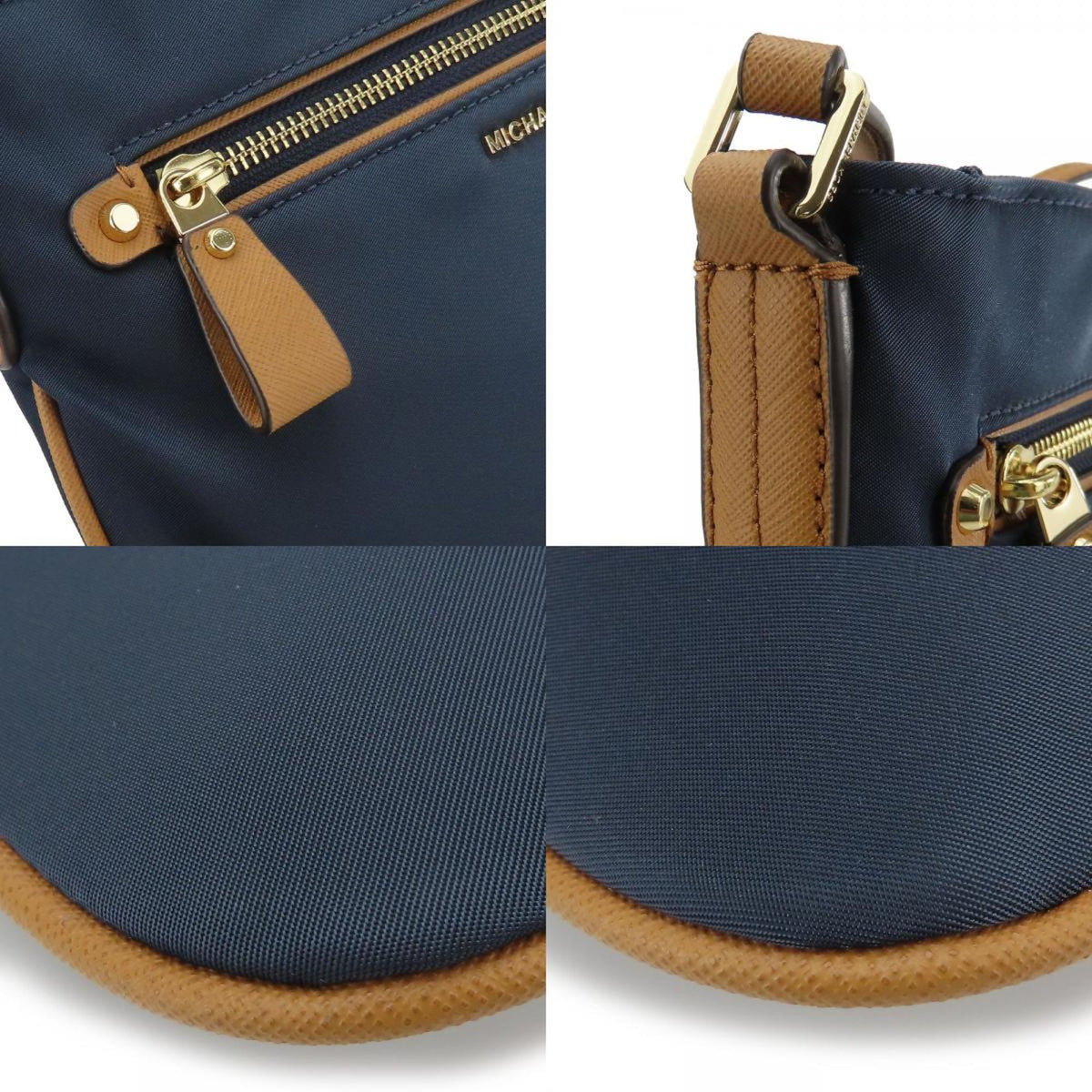 Michael Kors Brown Navy Nylon Leather Shoulder Bag (Pre-Owned)