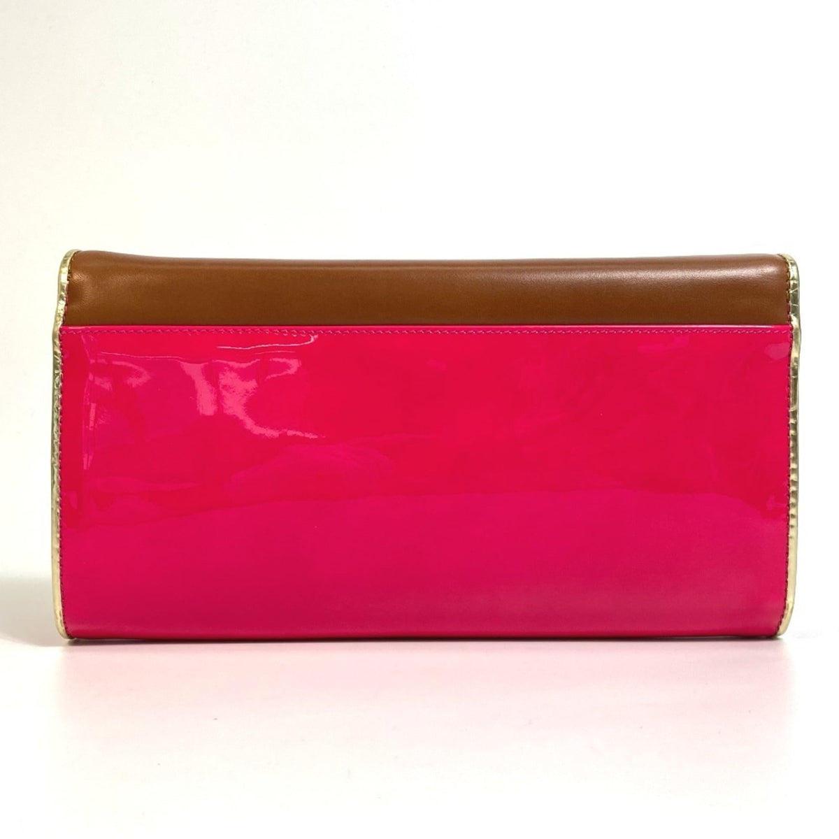 Christian Louboutin Brown Pink Patent Leather Suede Leather Clutch Bag Handbag (Pre-Owned)