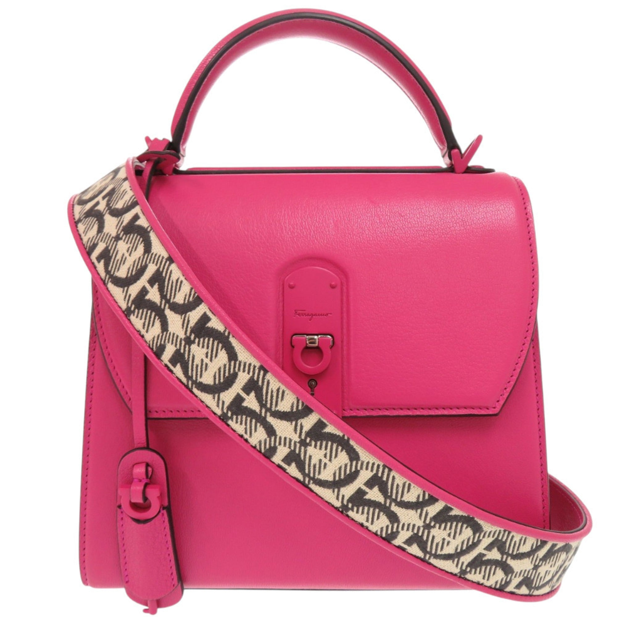 Salvatore Ferragamo Pink Leather Canvas Handbag Shoulder Bag (Pre-Owned)