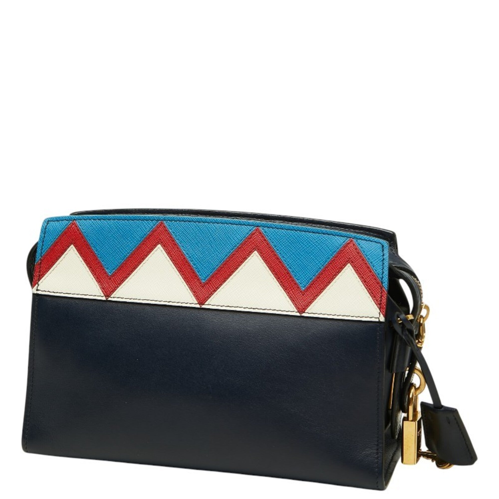 Prada Multi-Color Navy Leather Shoulder Bag (Pre-Owned)