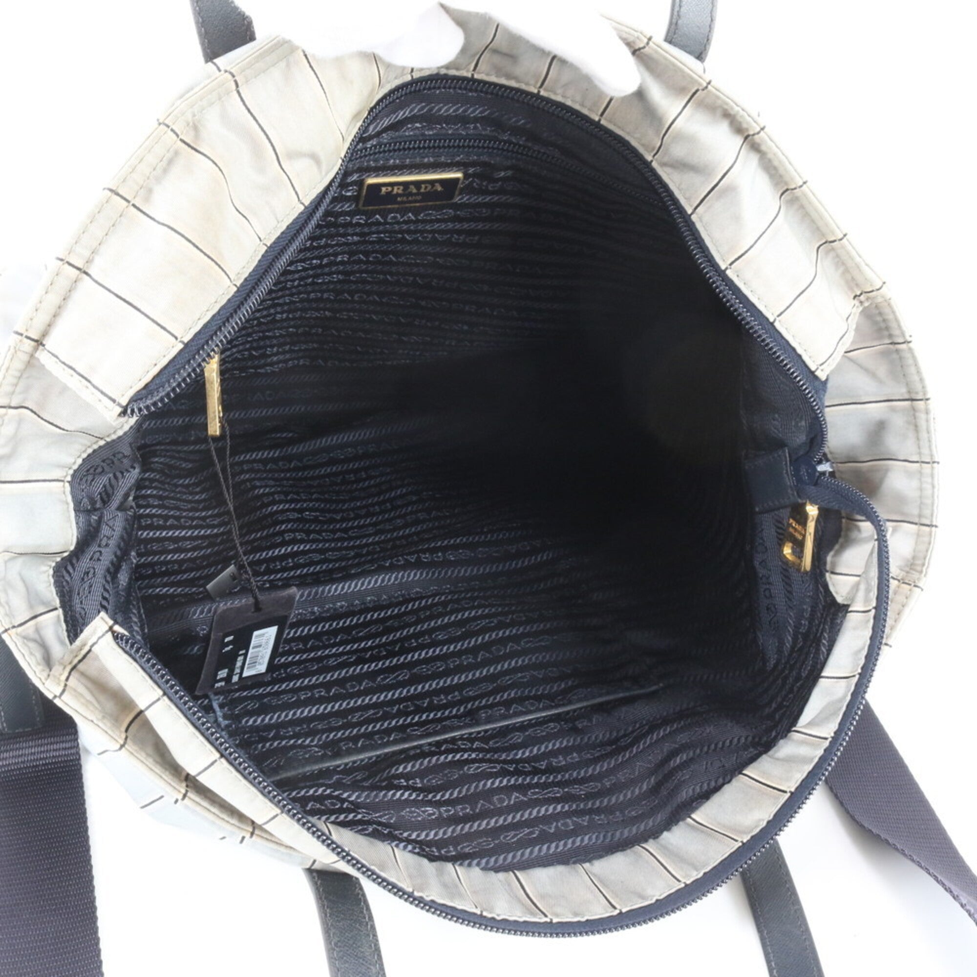 Prada Gray Navy Leather Nylon Shoulder Bag (Pre-Owned)