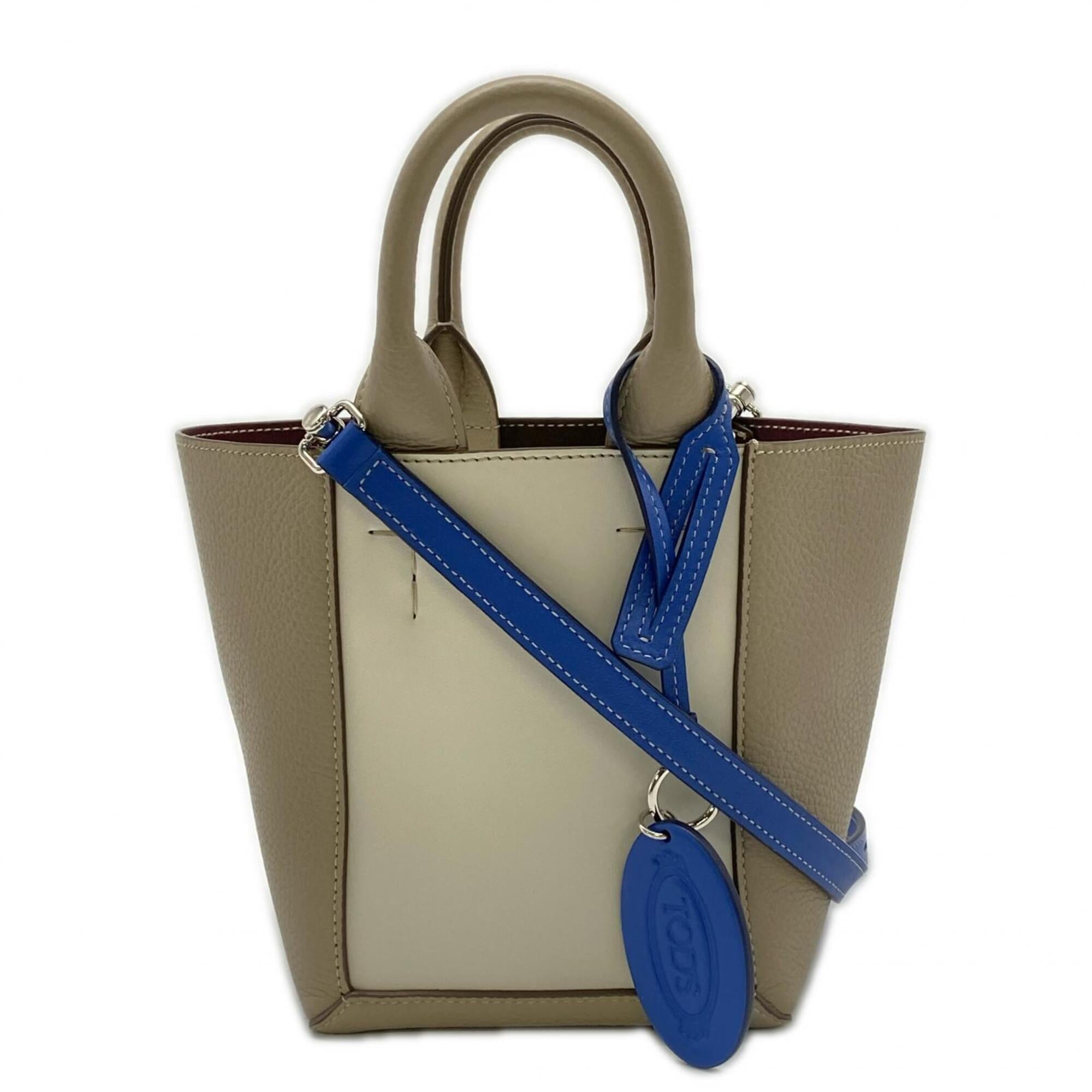 Tod's Beige Blue Leather Handbag (Pre-Owned)