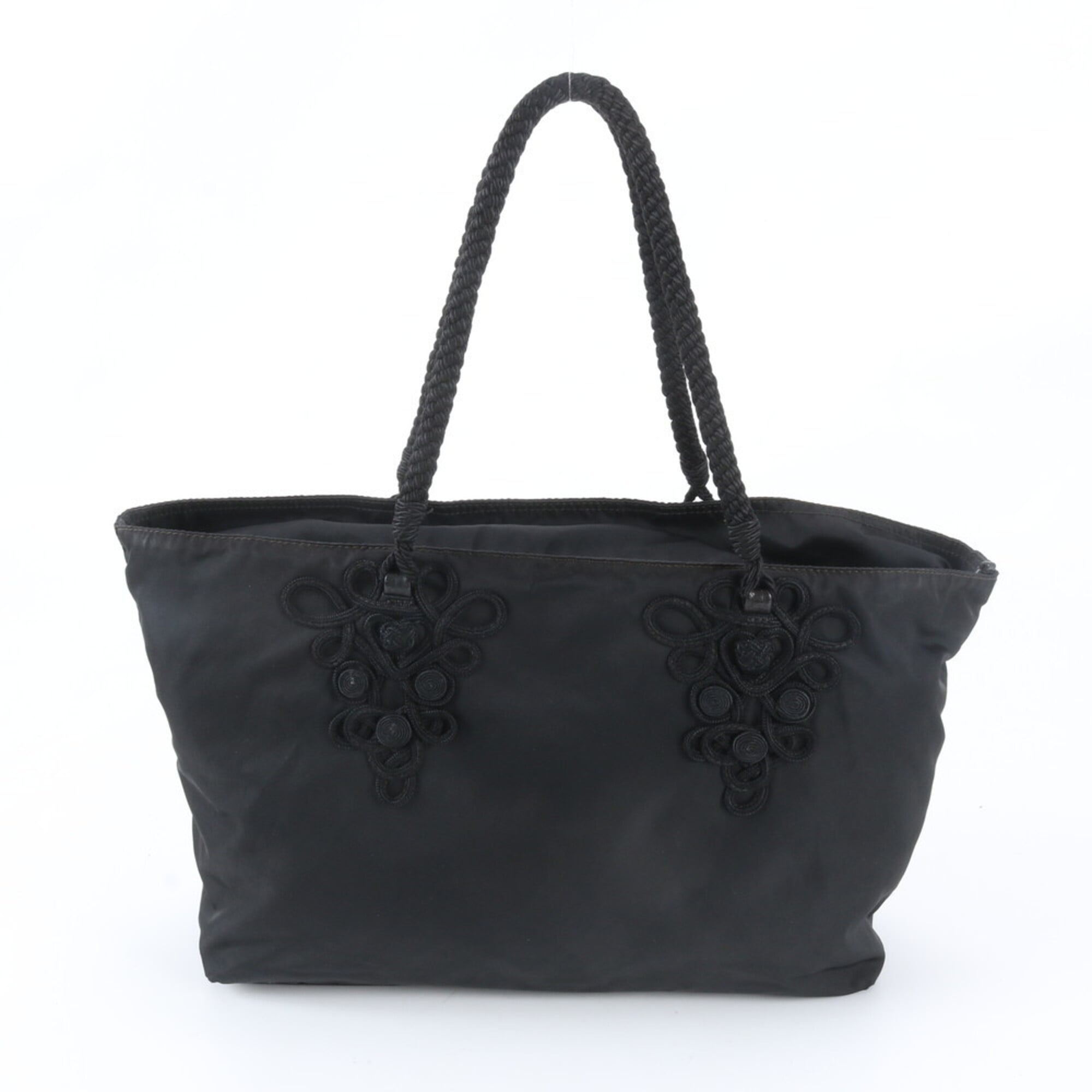 Prada Black Nylon Leather Shoulder Bag Tote Bag (Pre-Owned)