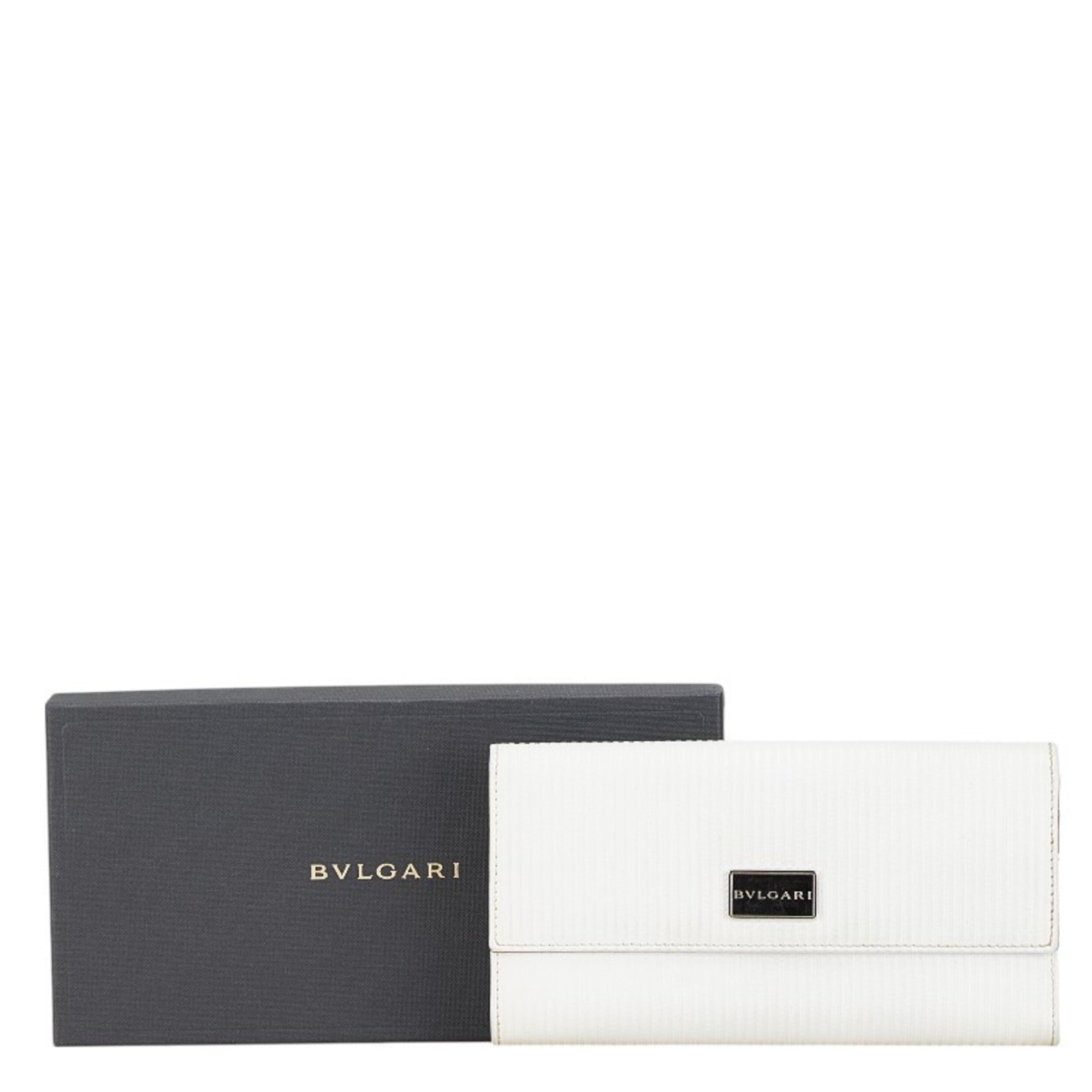 Bvlgari White Leather Long Wallet (Bi-Fold) (Pre-Owned)