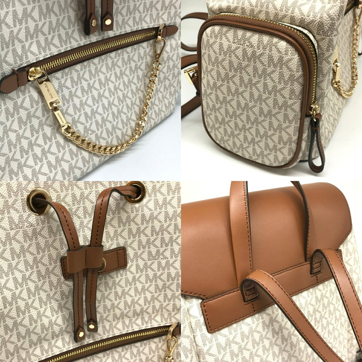 Michael Kors Brown Ivory Pvc Backpack (Pre-Owned)